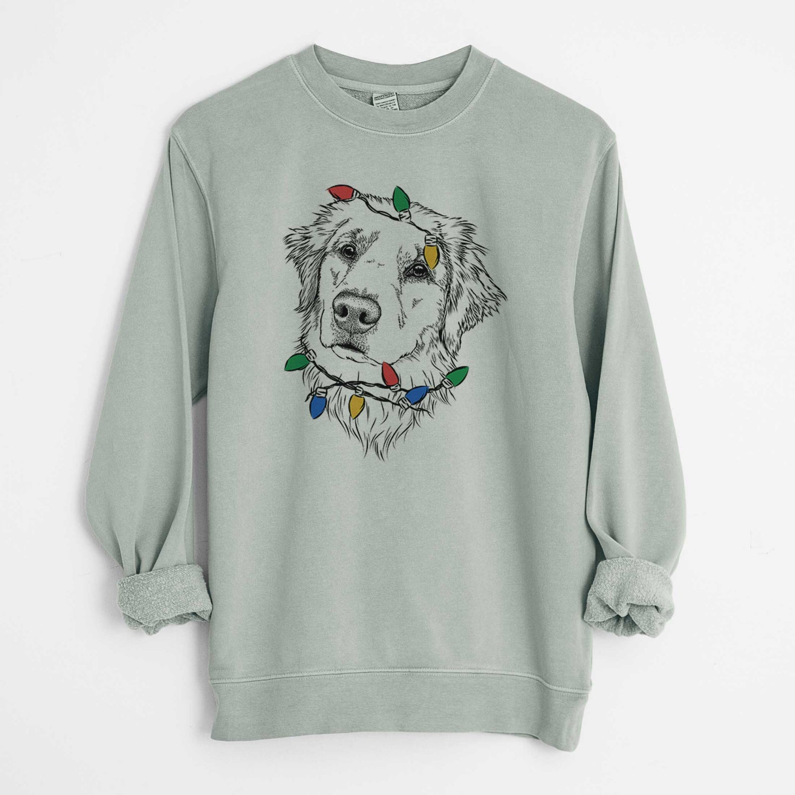 Christmas Lights Fiona the Golden Retriever - Unisex Pigment Dyed Crew Sweatshirt