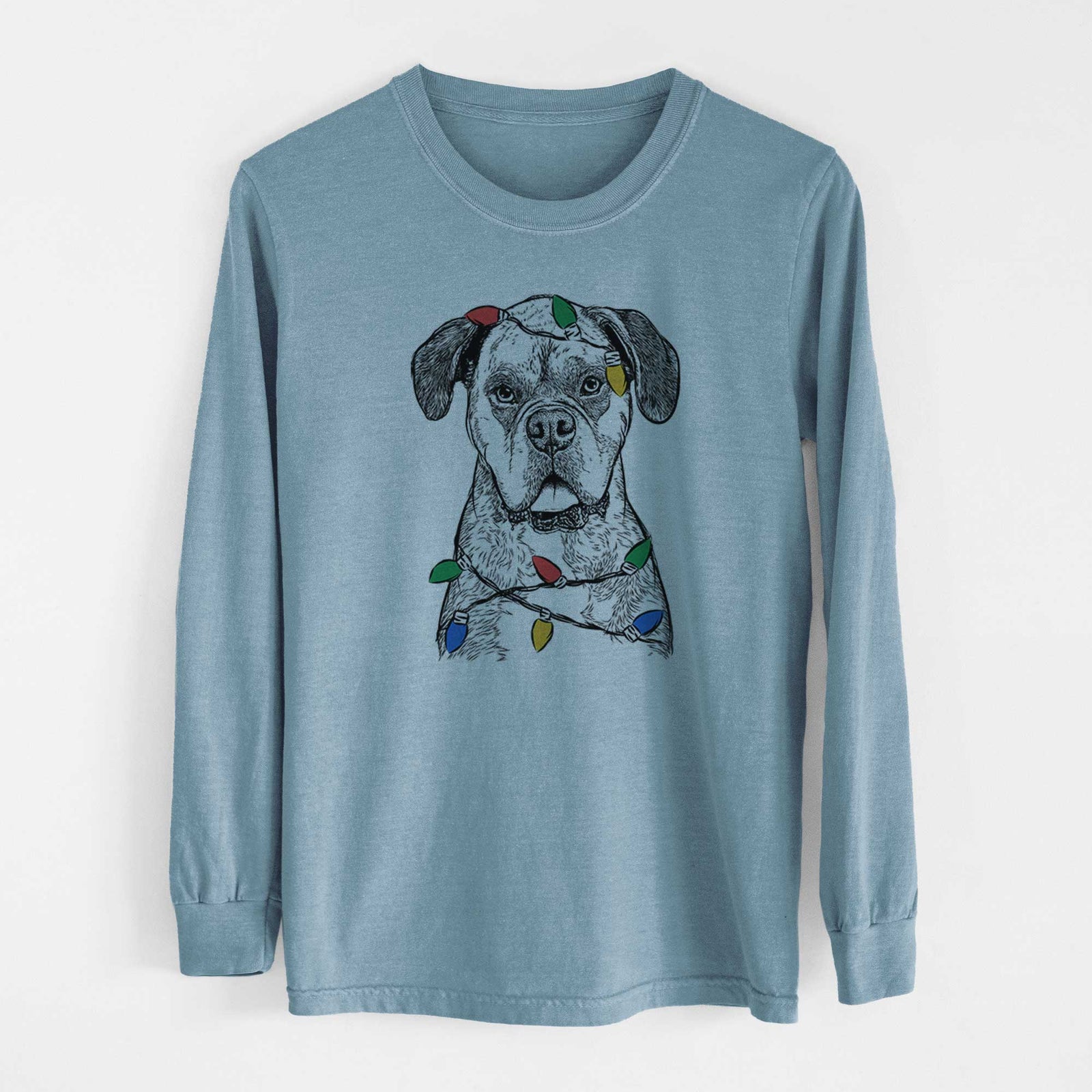 Christmas Lights Floydie Bear the Boxer - Heavyweight 100% Cotton Long Sleeve