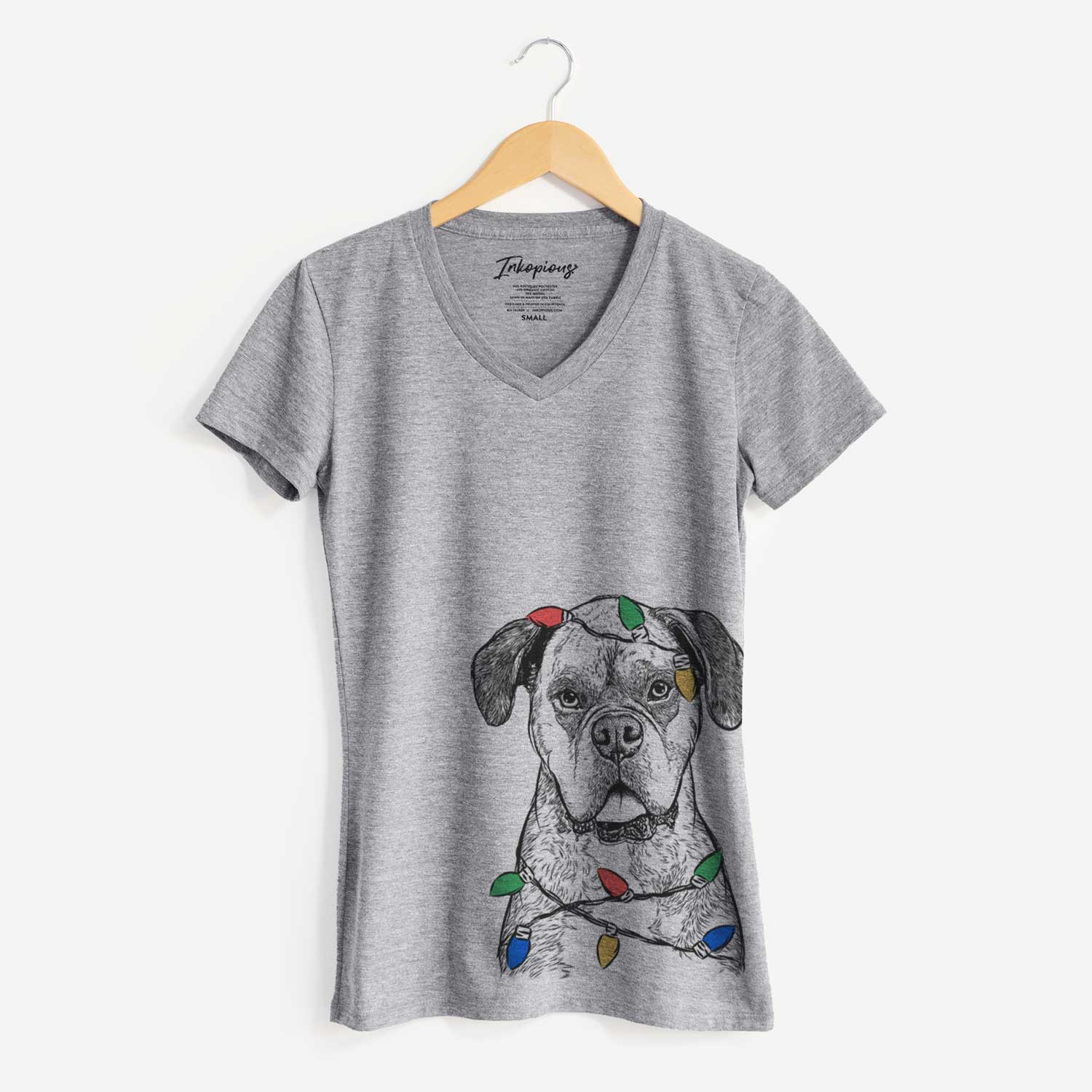 Christmas Lights Floydie Bear the Boxer - Women's V-neck Shirt