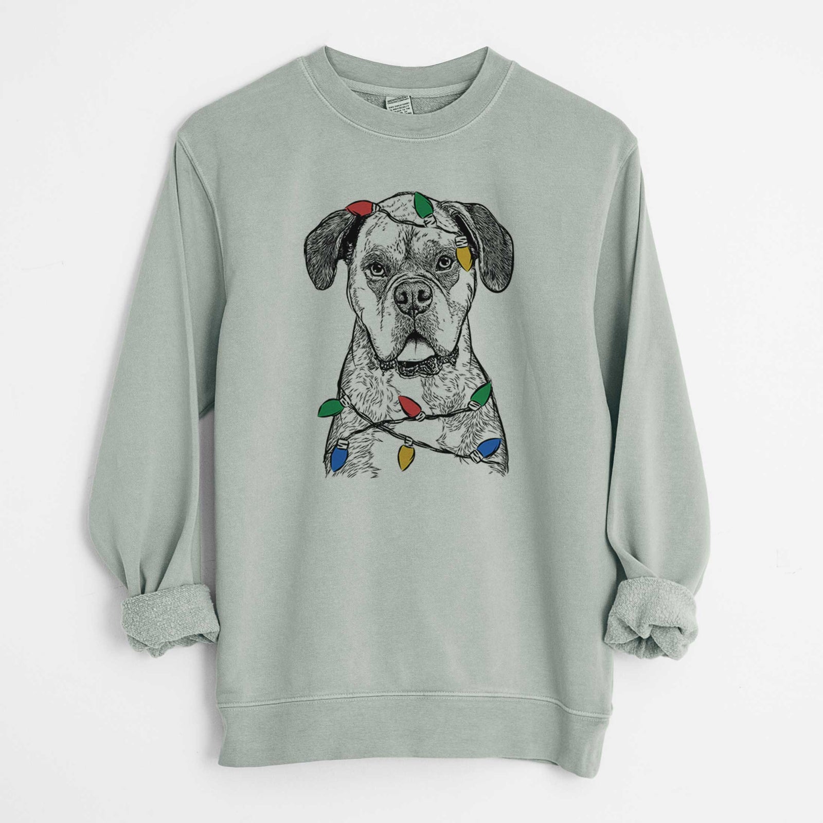 Christmas Lights Floydie Bear the Boxer - Unisex Pigment Dyed Crew Sweatshirt