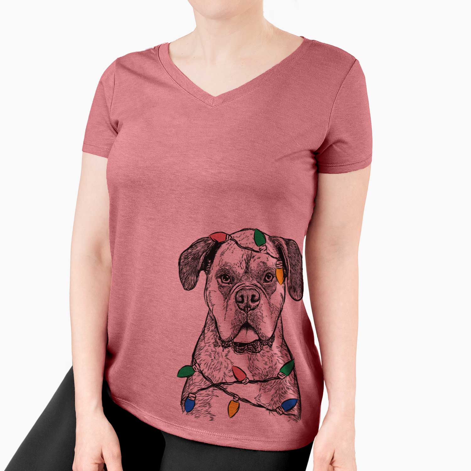Christmas Lights Floydie Bear the Boxer - Women's V-neck Shirt