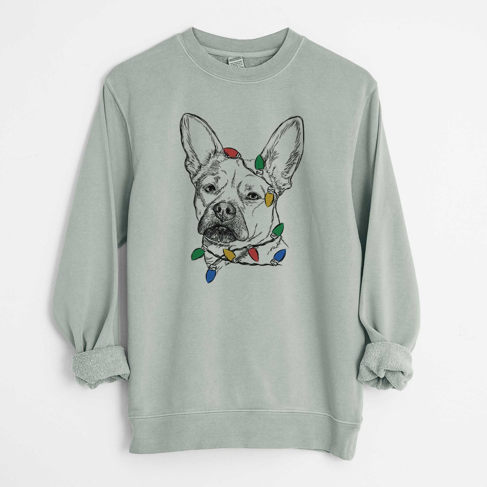 Christmas Lights Frankie the Mixed Breed - Unisex Pigment Dyed Crew Sweatshirt
