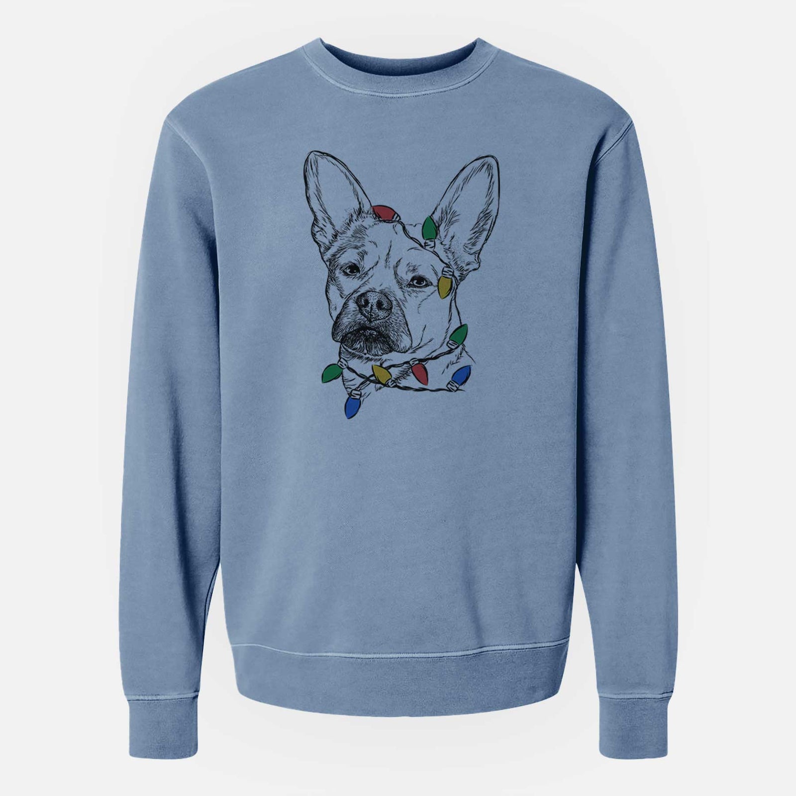 Christmas Lights Frankie the Mixed Breed - Unisex Pigment Dyed Crew Sweatshirt