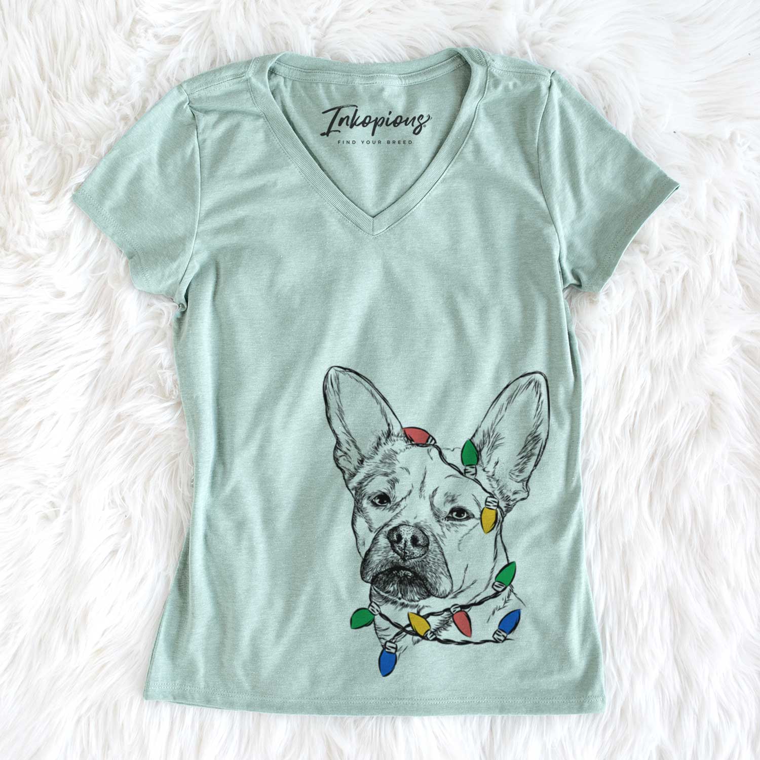 Christmas Lights Frankie the Mixed Breed - Women's V-neck Shirt