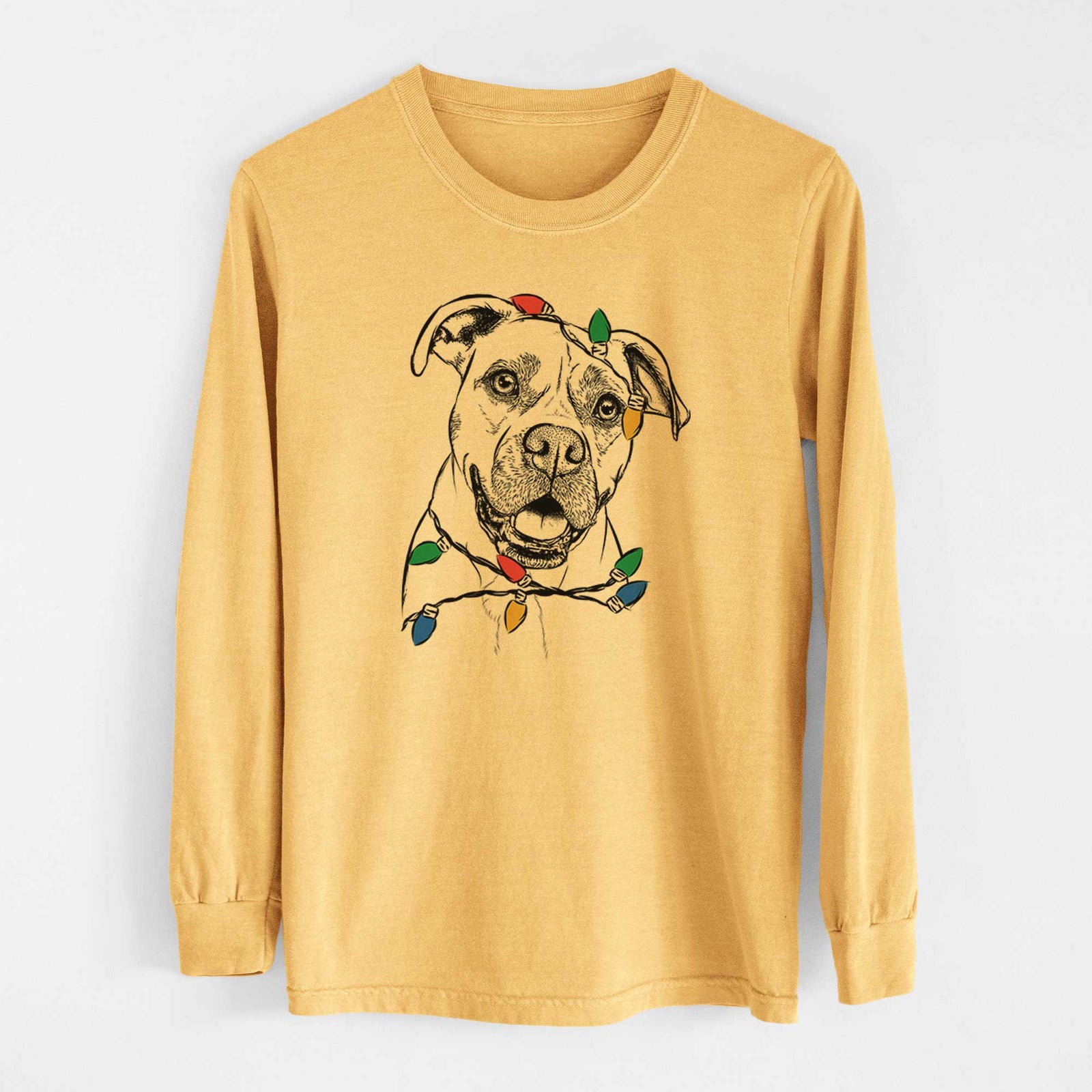 Christmas Lights Frankie Tankie the Boxer Mix - Heavyweight 100% Cotton Long Sleeve