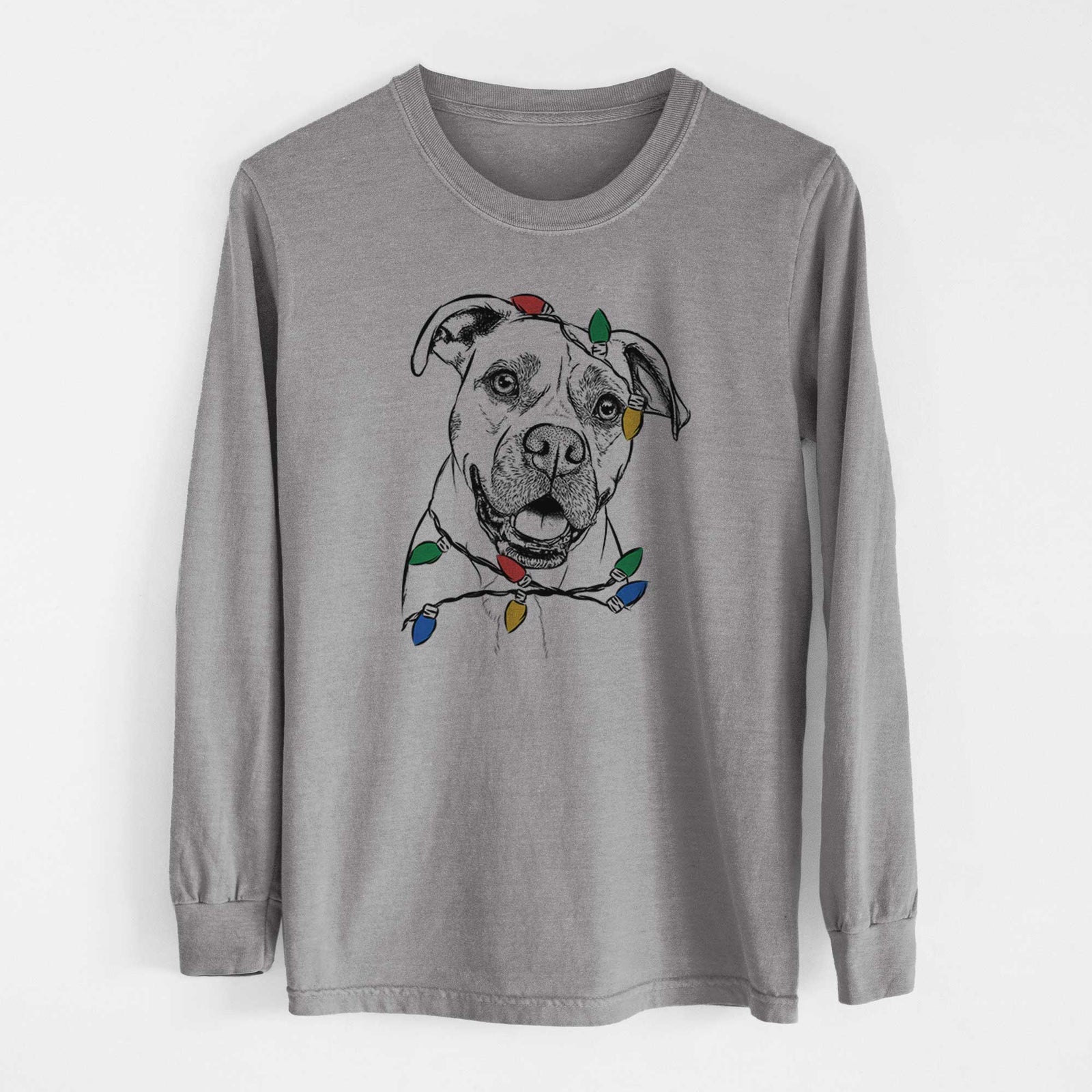 Christmas Lights Frankie Tankie the Boxer Mix - Heavyweight 100% Cotton Long Sleeve