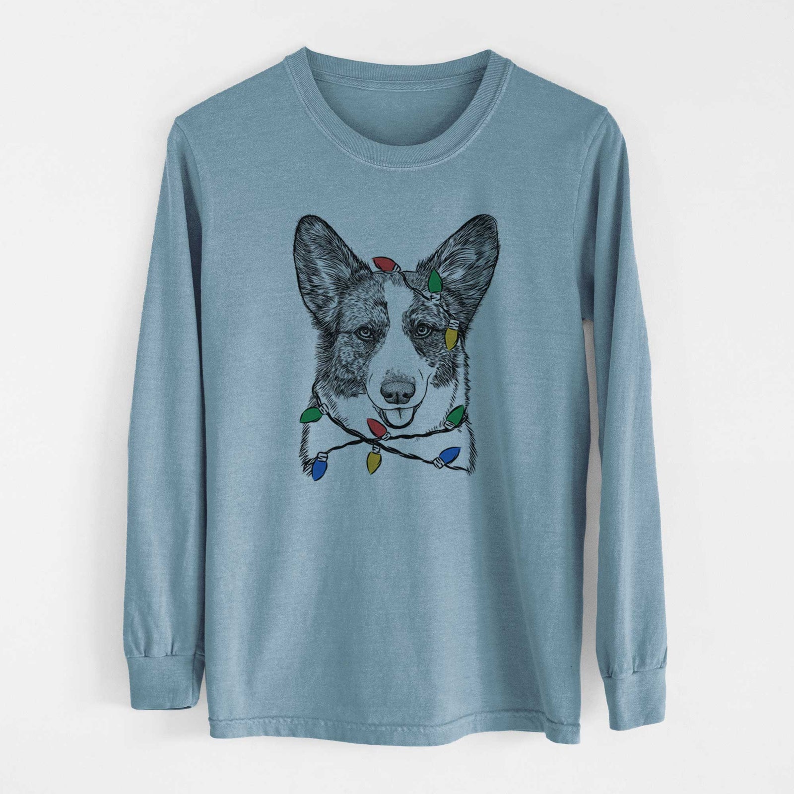 Christmas Lights Gabby the Cardigan Welsh Corgi - Heavyweight 100% Cotton Long Sleeve