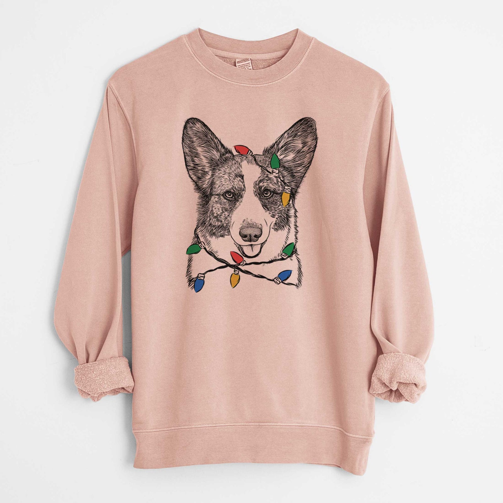 Christmas Lights Gabby the Cardigan Welsh Corgi - Unisex Pigment Dyed Crew Sweatshirt