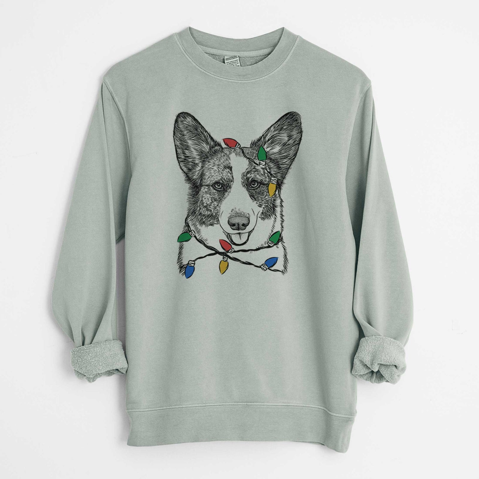 Christmas Lights Gabby the Cardigan Welsh Corgi - Unisex Pigment Dyed Crew Sweatshirt