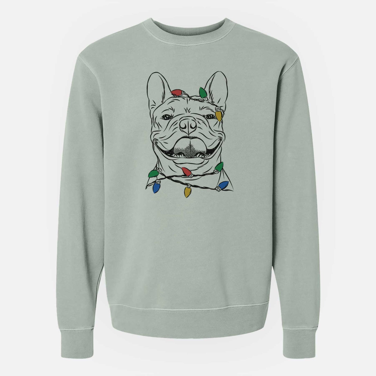 Christmas Lights Gaston the French Bulldog - Unisex Pigment Dyed Crew Sweatshirt