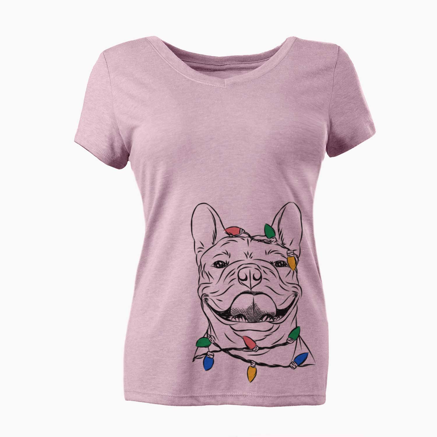 Christmas Lights Gaston the French Bulldog - Women's V-neck Shirt