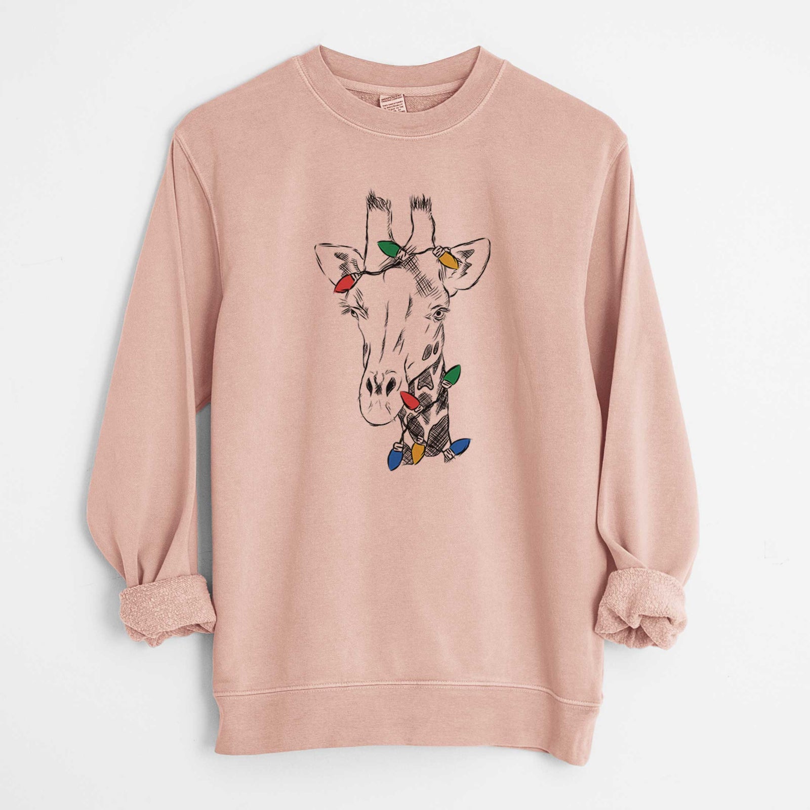 Christmas Lights Geoffrey the Giraffe - Unisex Pigment Dyed Crew Sweatshirt