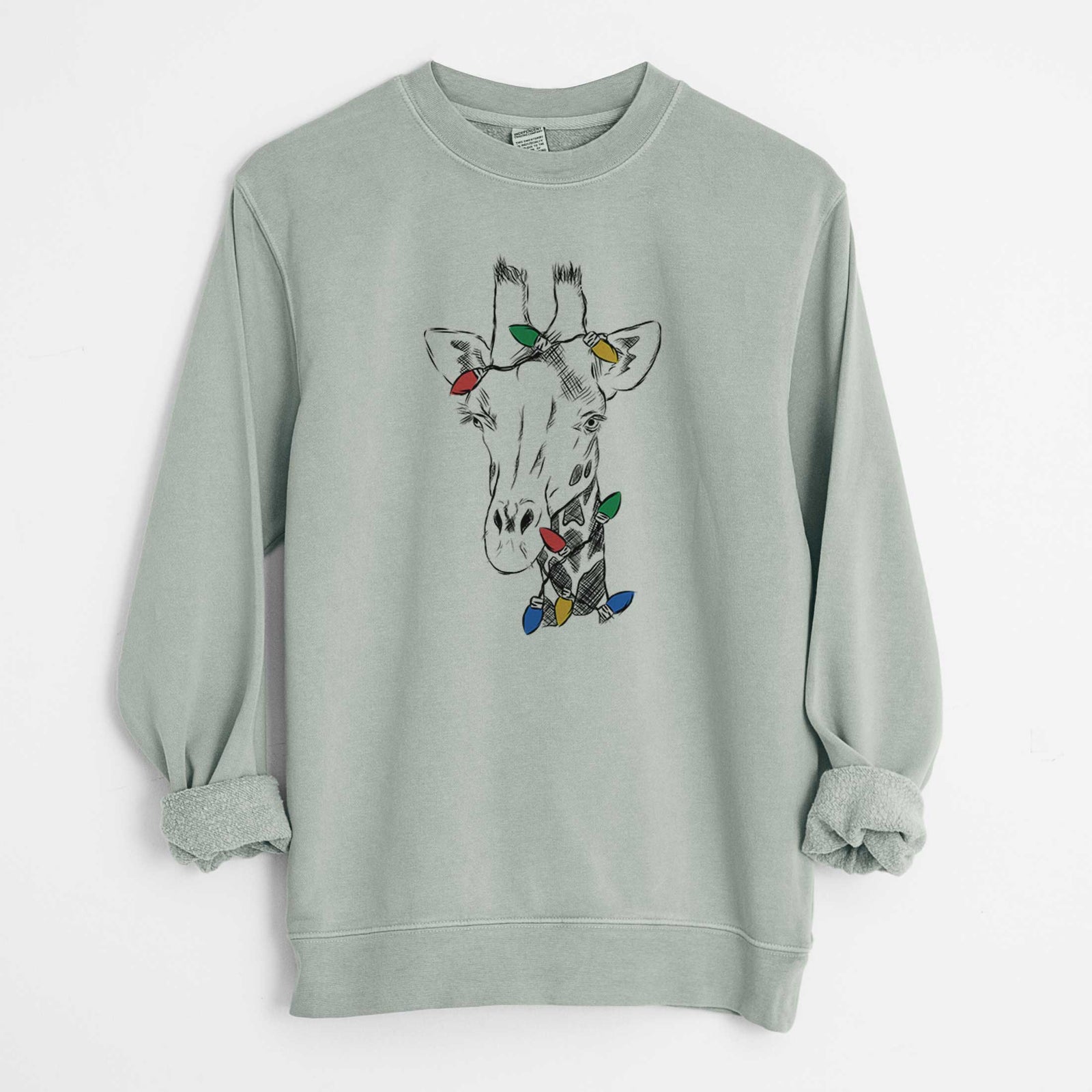 Christmas Lights Geoffrey the Giraffe - Unisex Pigment Dyed Crew Sweatshirt