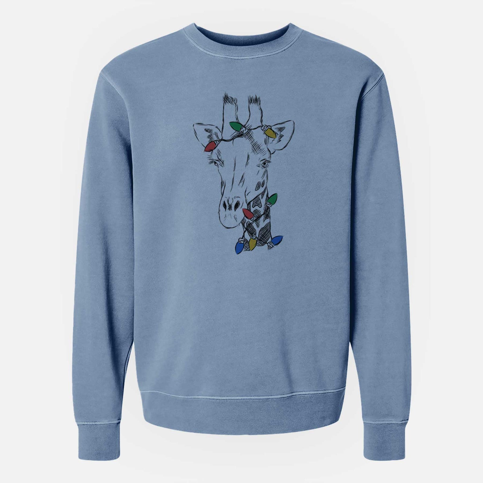 Christmas Lights Geoffrey the Giraffe - Unisex Pigment Dyed Crew Sweatshirt
