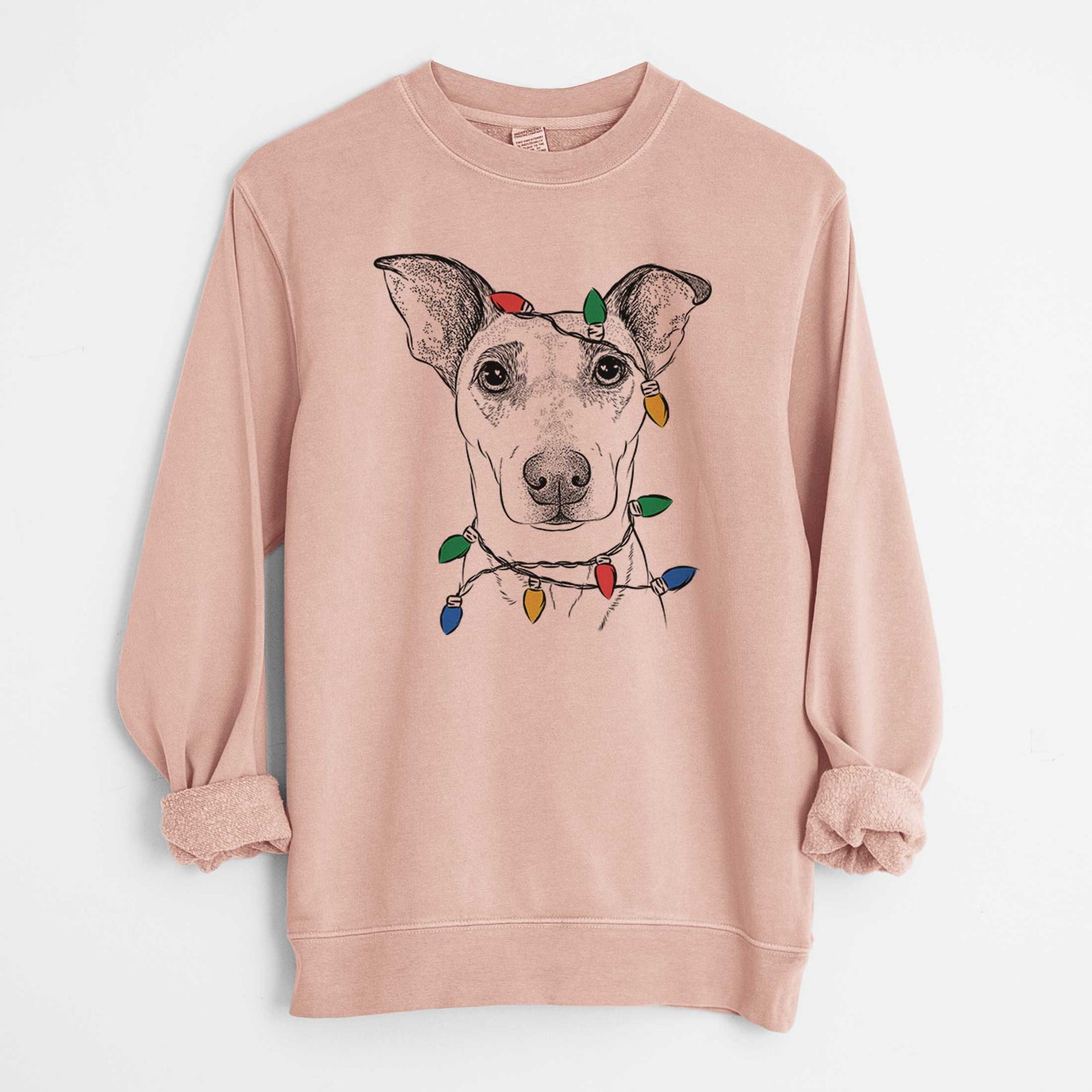 Christmas Lights Georgie Rat the Terrier Mix - Unisex Pigment Dyed Crew Sweatshirt