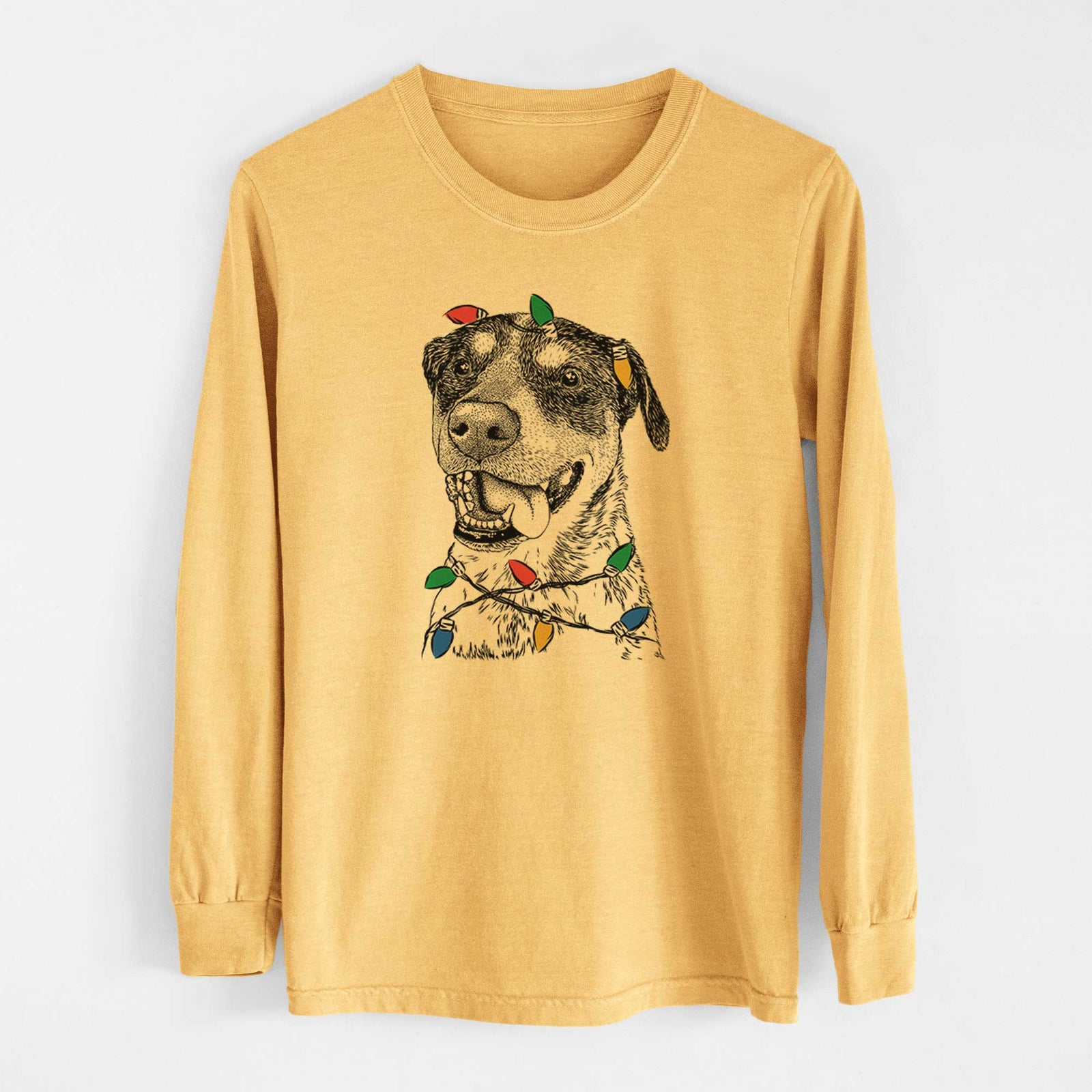 Christmas Lights Gerti the Mixed Breed - Heavyweight 100% Cotton Long Sleeve