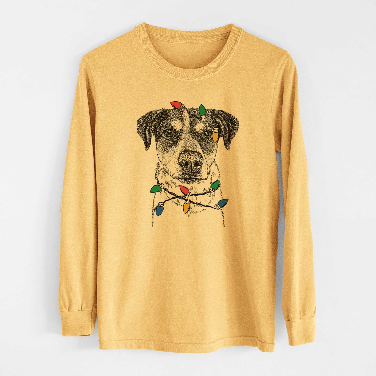 Christmas Lights Gertrude the Mixed Breed - Heavyweight 100% Cotton Long Sleeve