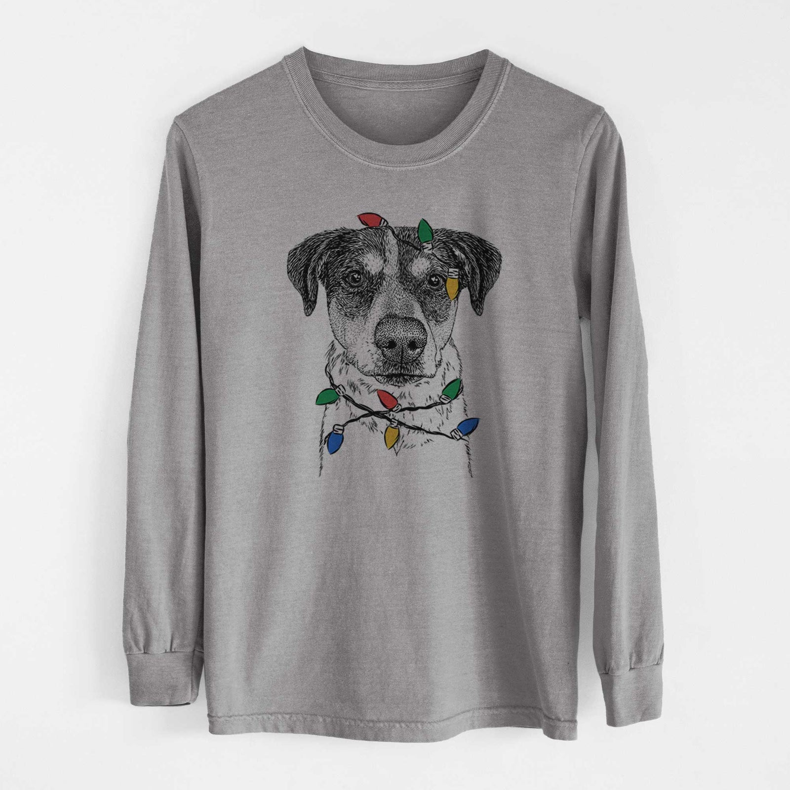 Christmas Lights Gertrude the Mixed Breed - Heavyweight 100% Cotton Long Sleeve