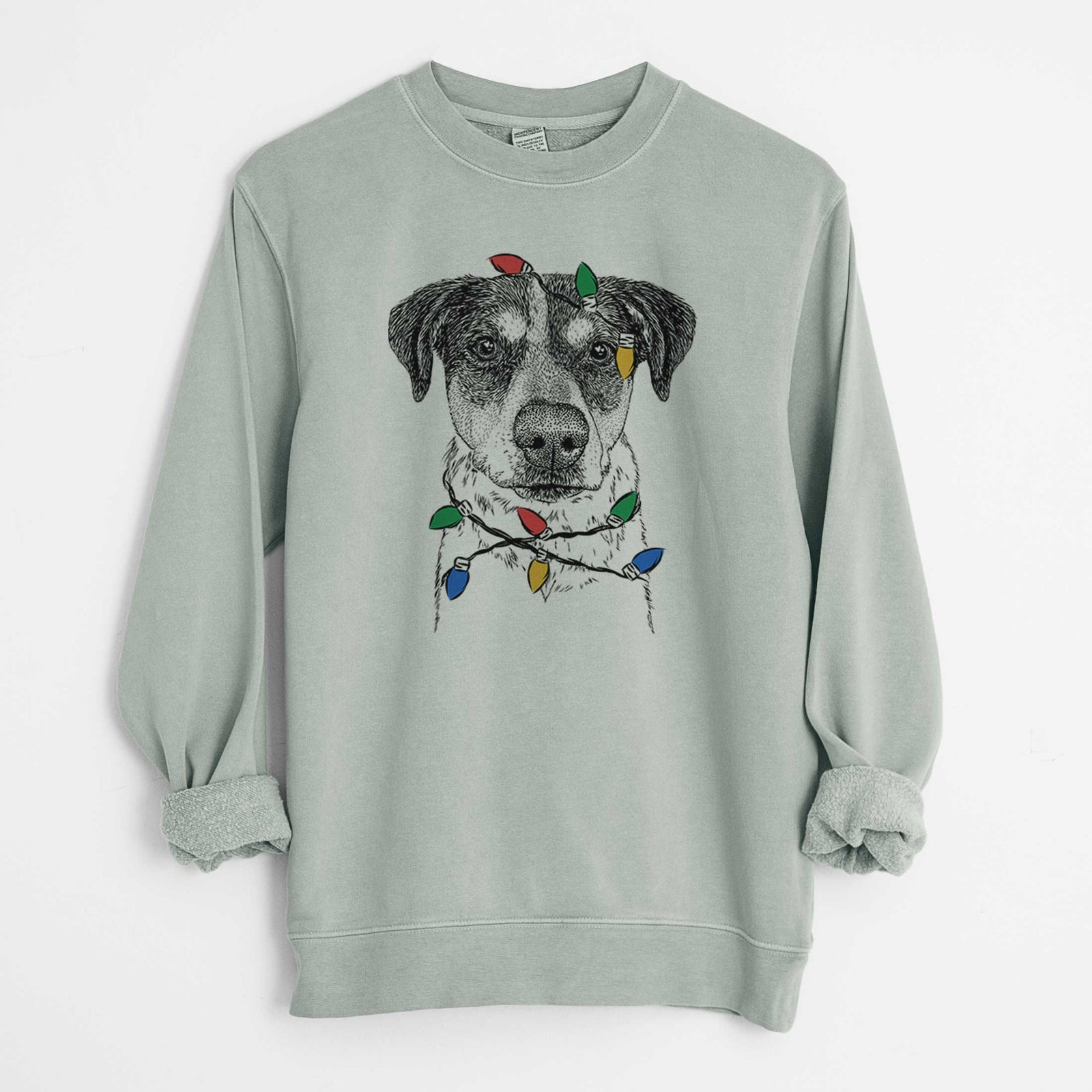 Christmas Lights Gertrude the Mixed Breed - Unisex Pigment Dyed Crew Sweatshirt