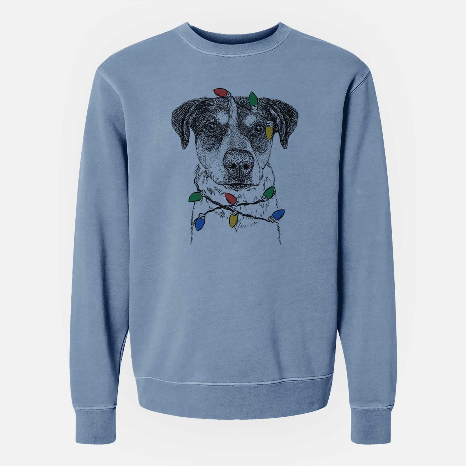 Christmas Lights Gertrude the Mixed Breed - Unisex Pigment Dyed Crew Sweatshirt