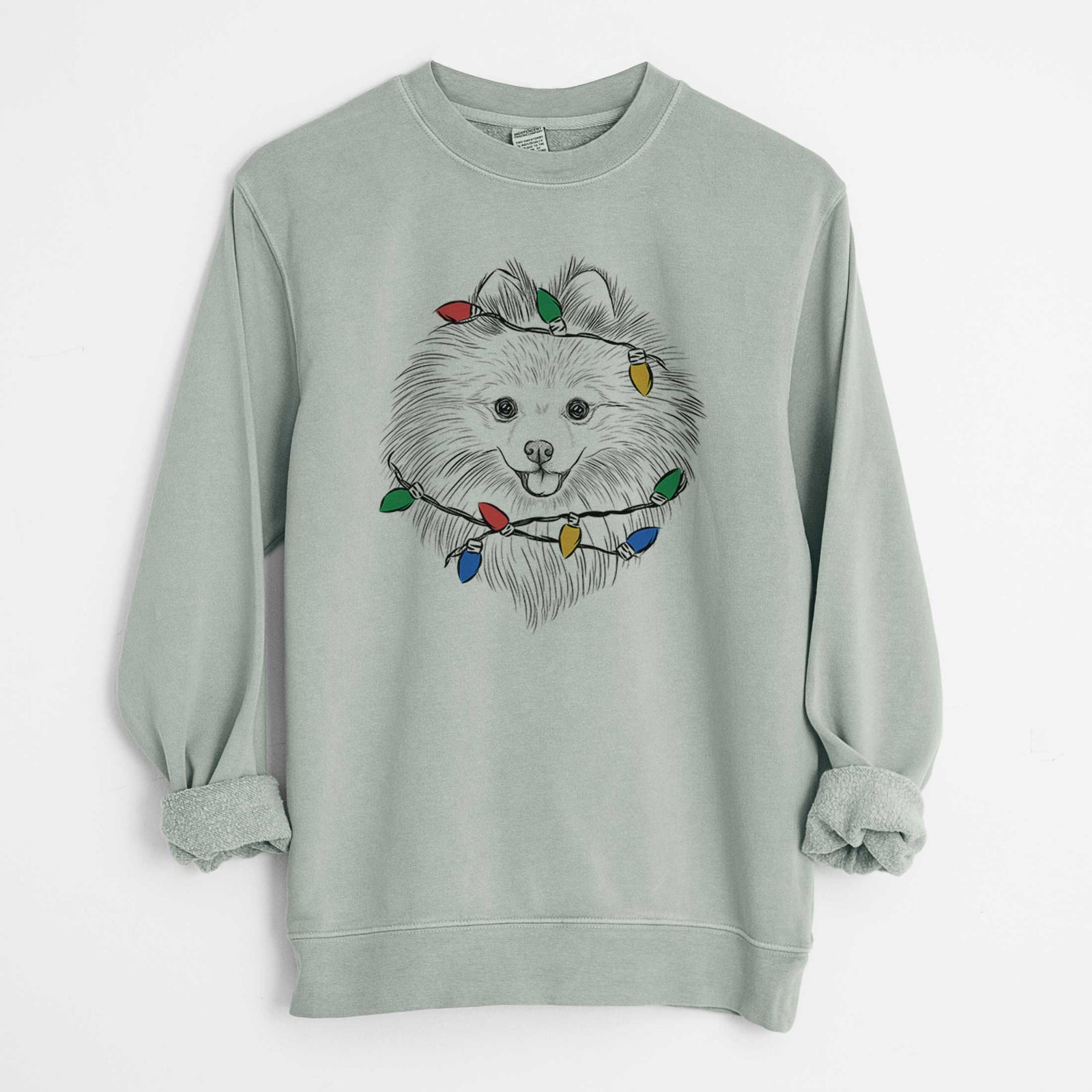 Christmas Lights GiGi the Pomeranian - Unisex Pigment Dyed Crew Sweatshirt