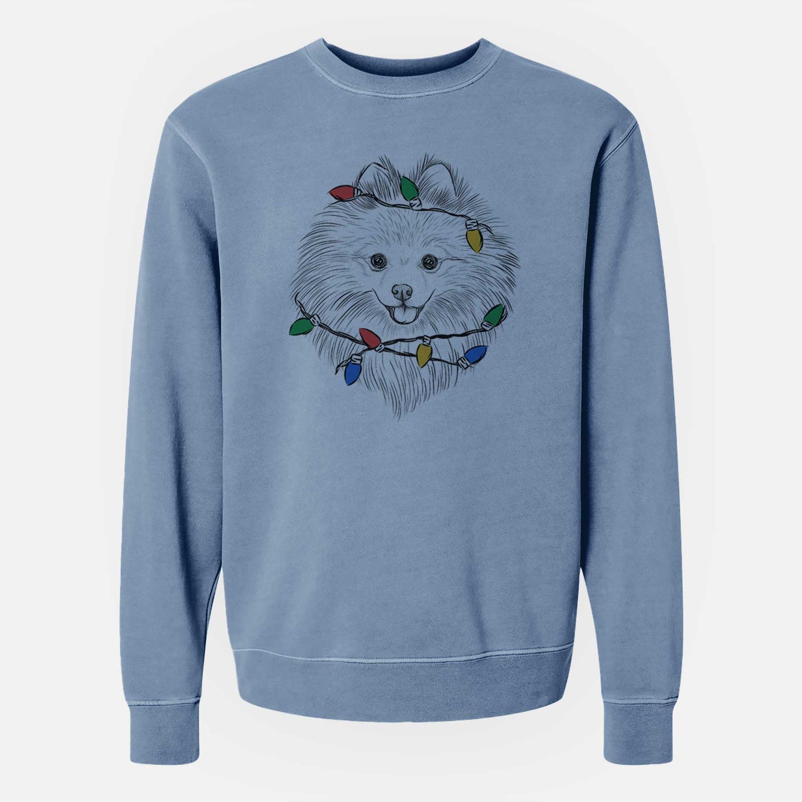 Christmas Lights GiGi the Pomeranian - Unisex Pigment Dyed Crew Sweatshirt