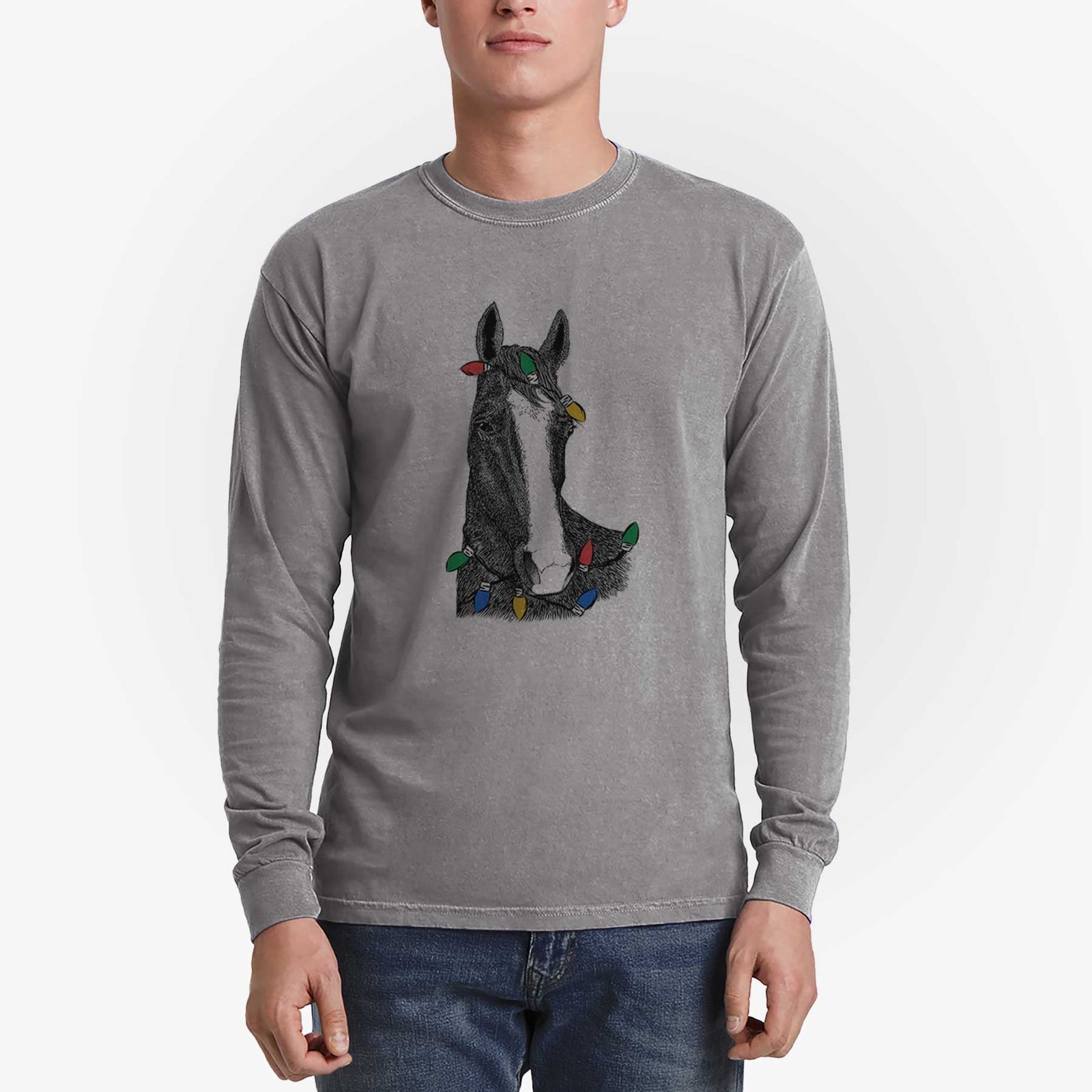 Christmas Lights Gibson the Tennessee Walking Horse - Heavyweight 100% Cotton Long Sleeve