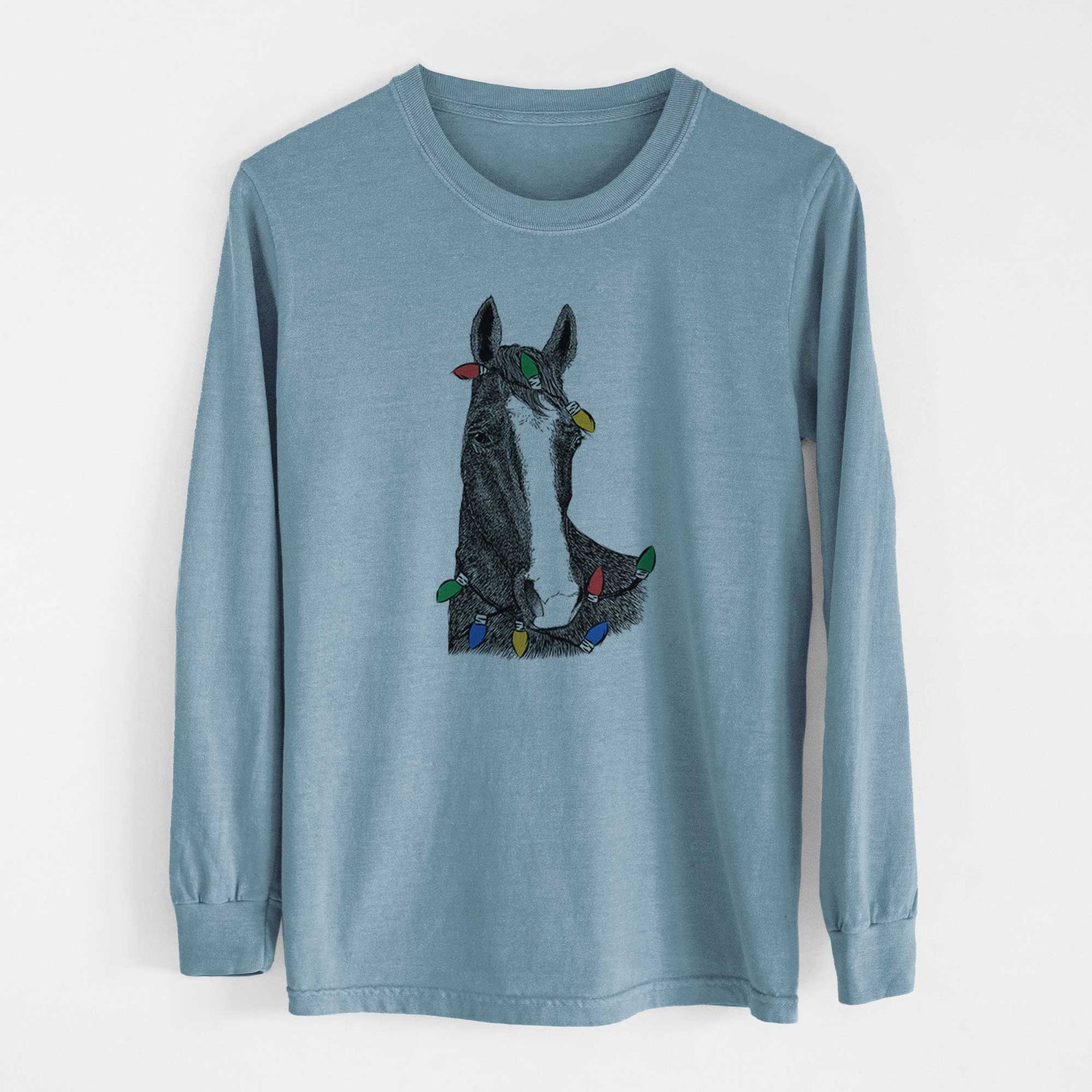 Christmas Lights Gibson the Tennessee Walking Horse - Heavyweight 100% Cotton Long Sleeve