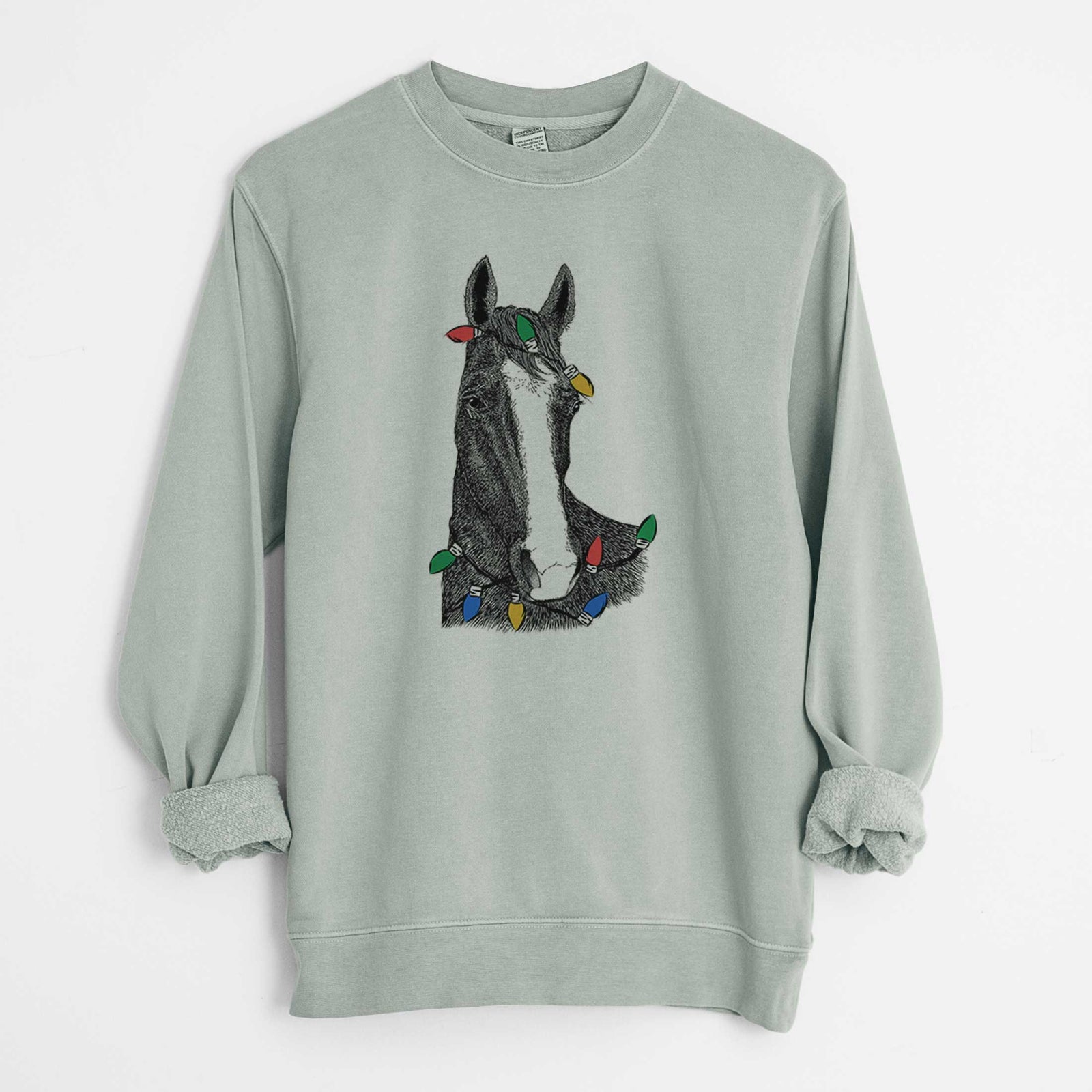 Christmas Lights Gibson the Tennessee Walking Horse - Unisex Pigment Dyed Crew Sweatshirt