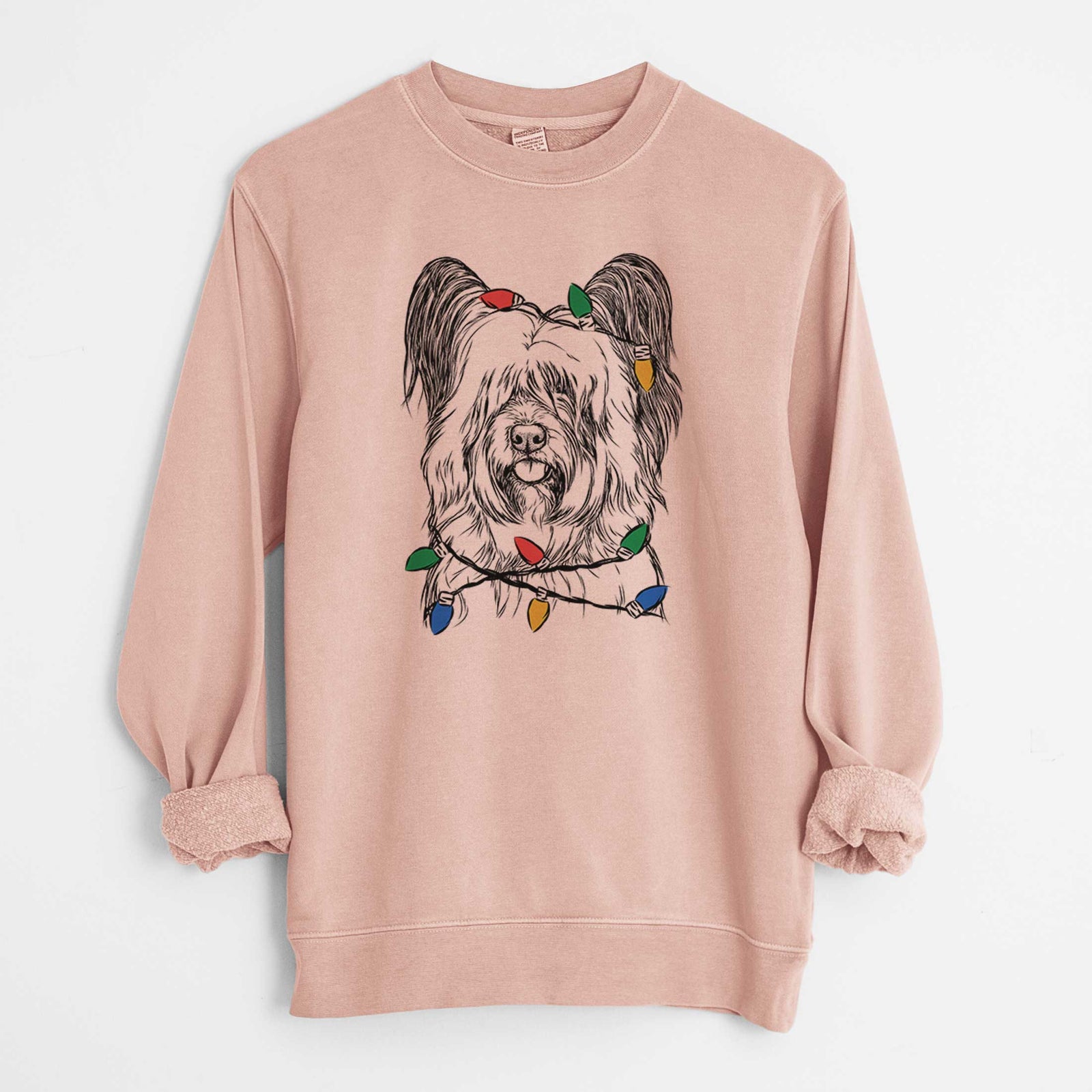 Christmas Lights Gideon the Skye Terrier - Unisex Pigment Dyed Crew Sweatshirt