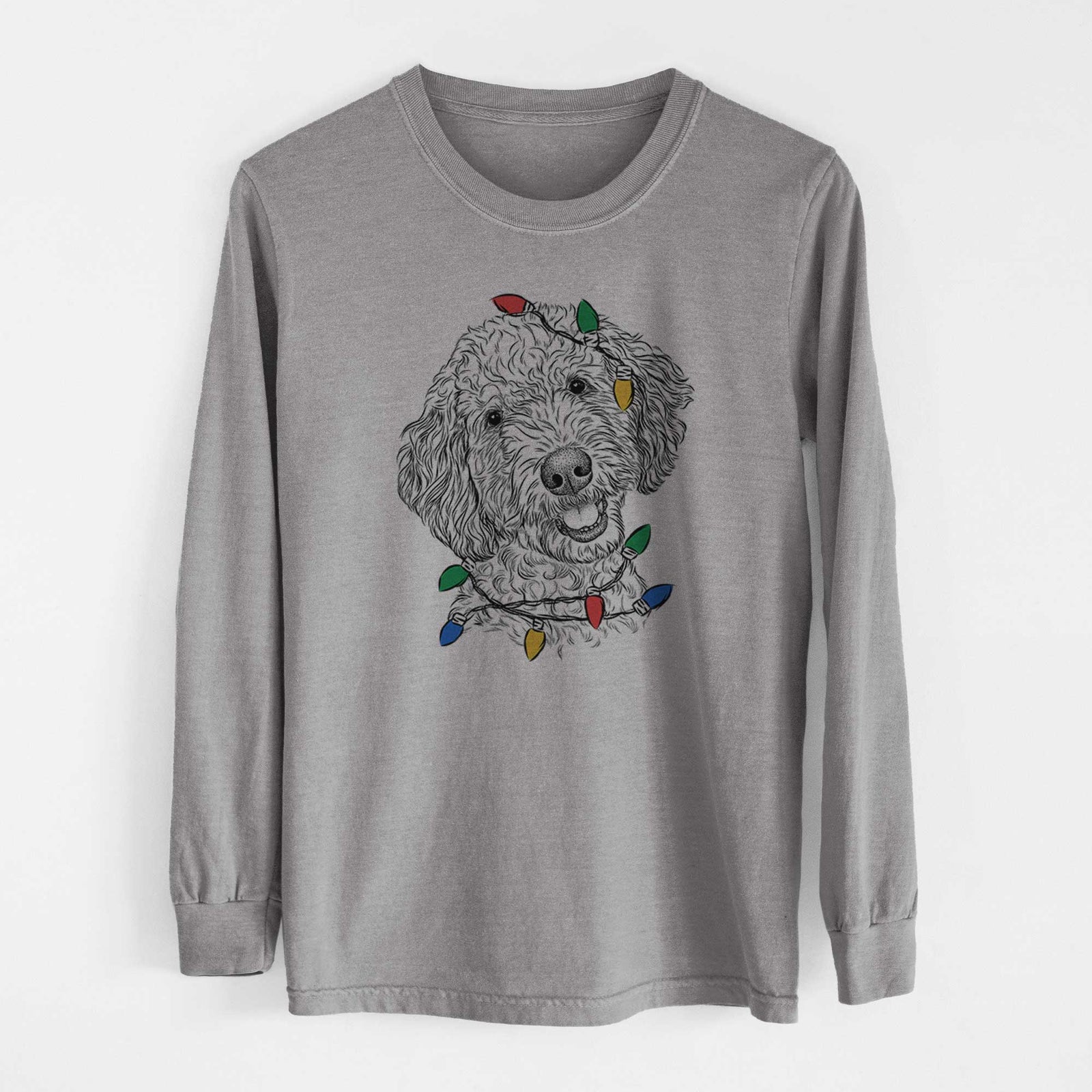 Christmas Lights Gizmo the Goldendoodle - Heavyweight 100% Cotton Long Sleeve