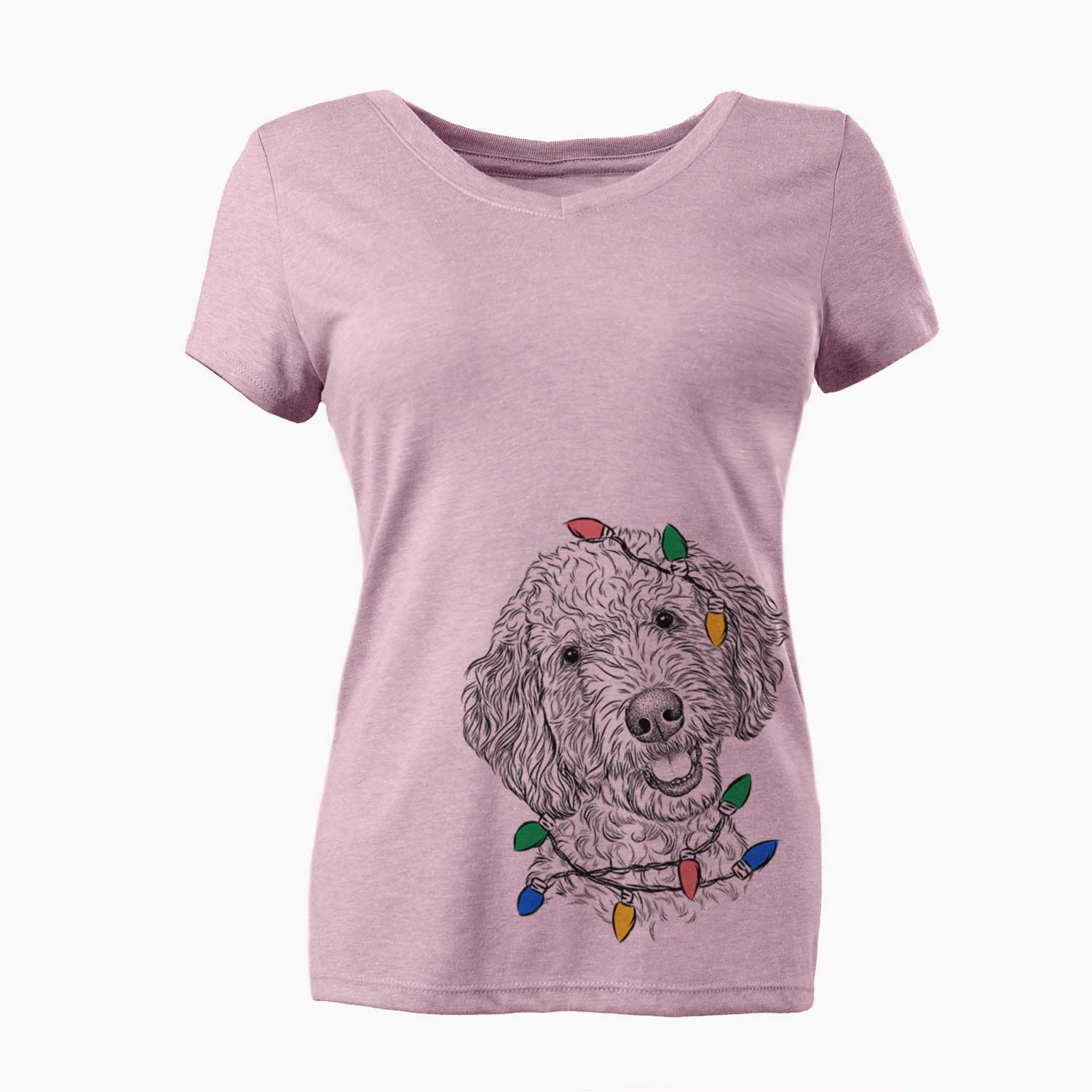 Christmas Lights Gizmo the Goldendoodle - Women's V-neck Shirt