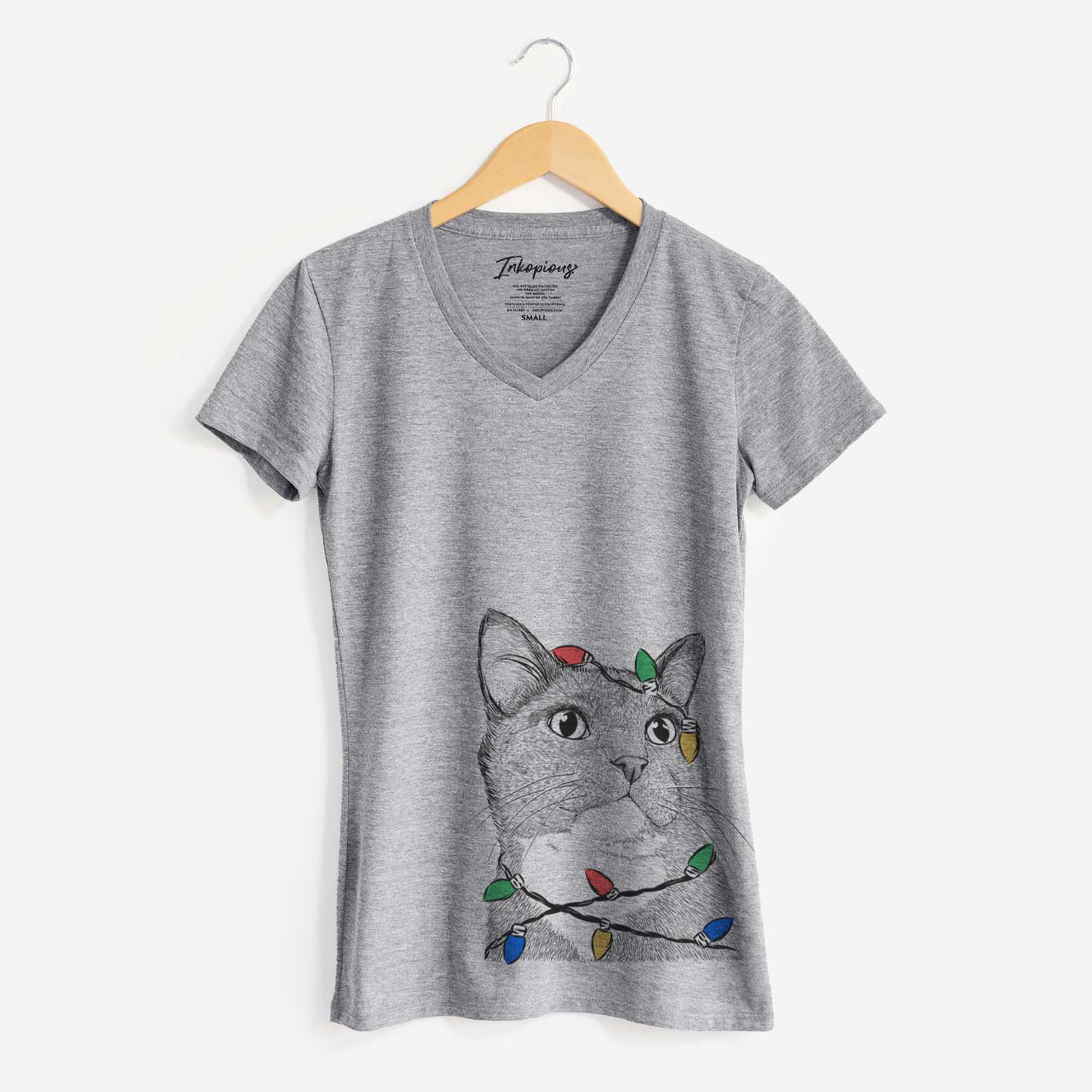 Christmas Lights Gizmo the Grey Cat - Women's V-neck Shirt