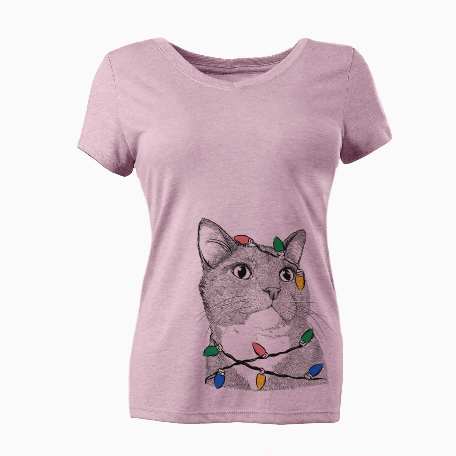 Christmas Lights Gizmo the Grey Cat - Women's V-neck Shirt