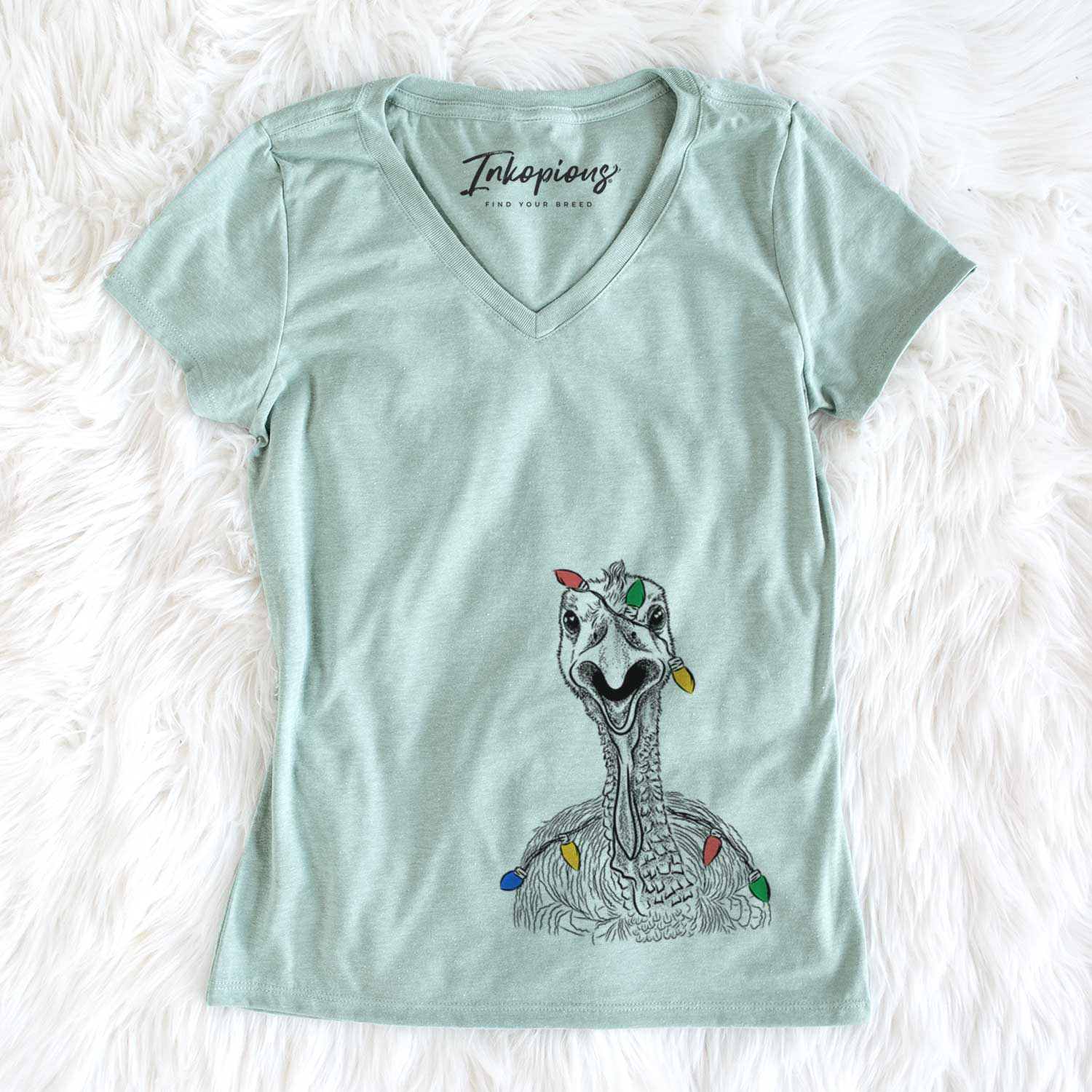 Christmas Lights Gobble the Turkey - Women's V-neck Shirt