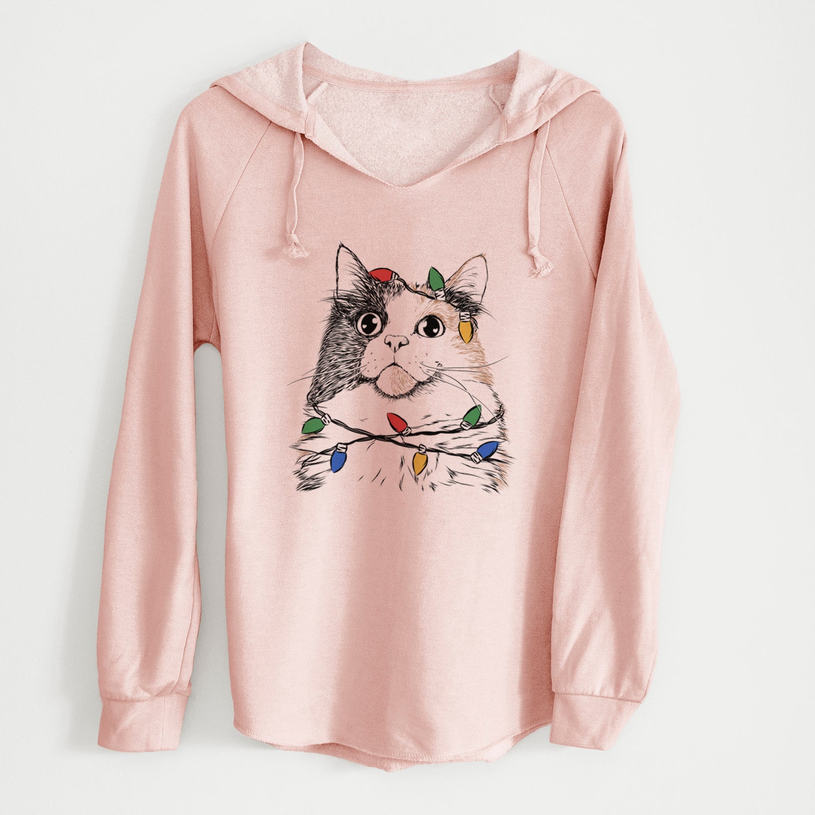 Christmas Lights Greta the Calico Cat - Cali Wave Hooded Sweatshirt