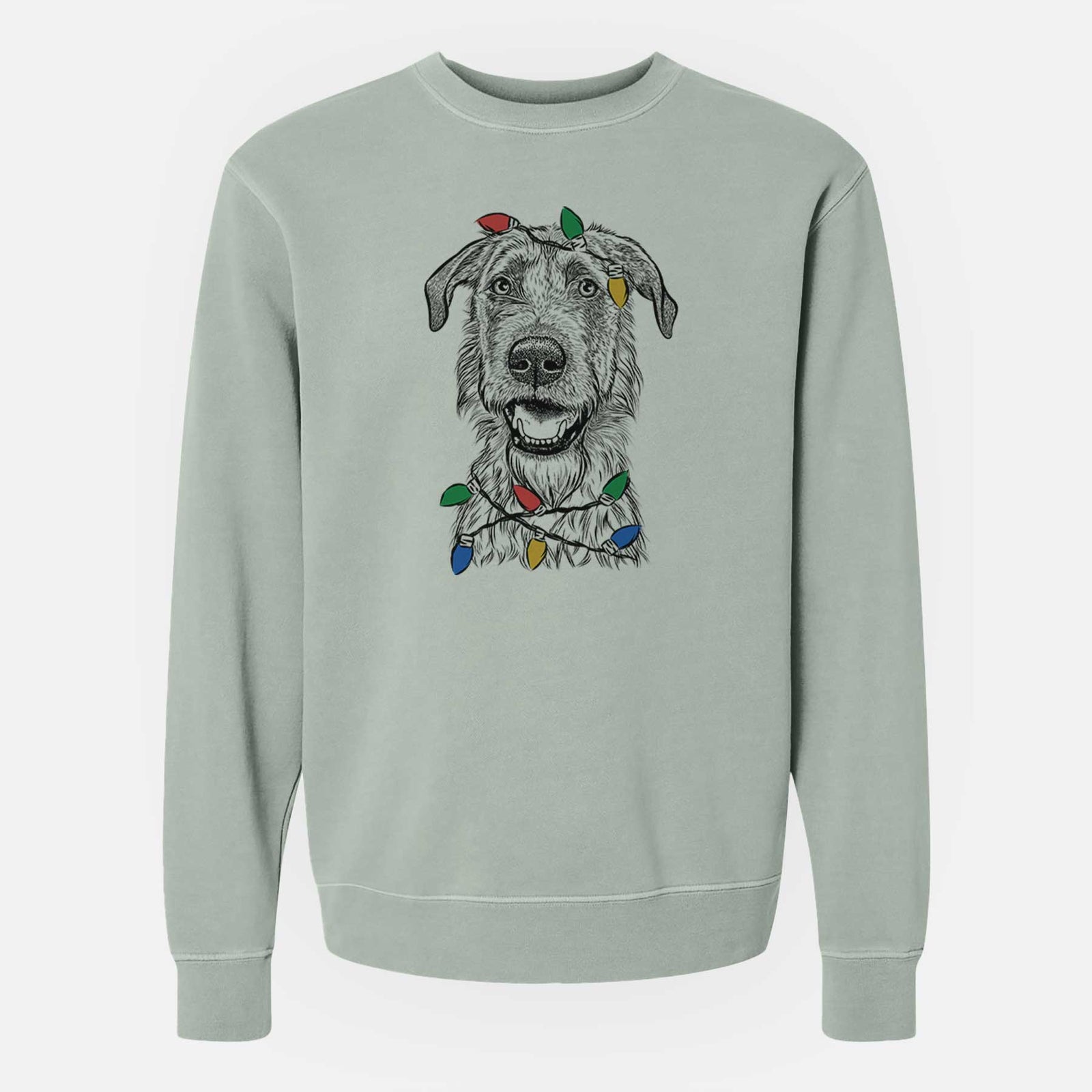 Christmas Lights Griffin the Irish Wolfhound - Unisex Pigment Dyed Crew Sweatshirt