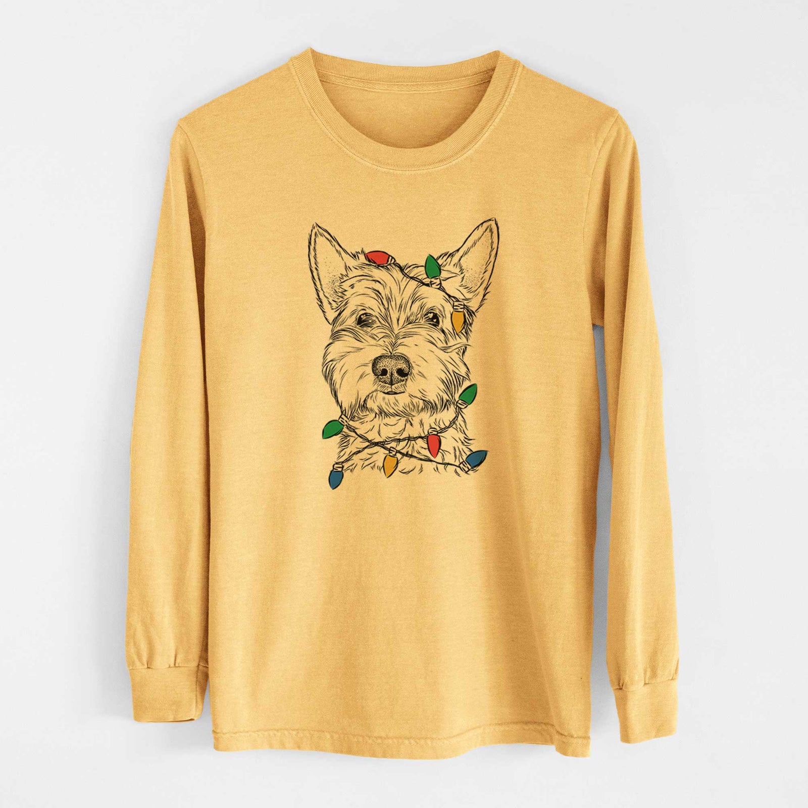 Christmas Lights Grizel the West Highland Terrier - Heavyweight 100% Cotton Long Sleeve
