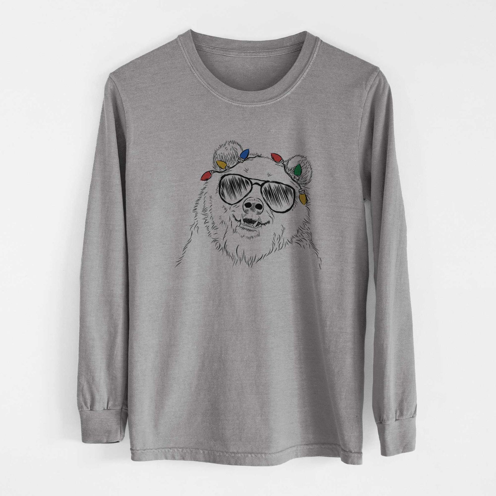 Christmas Lights Grizz the Bear - Heavyweight 100% Cotton Long Sleeve