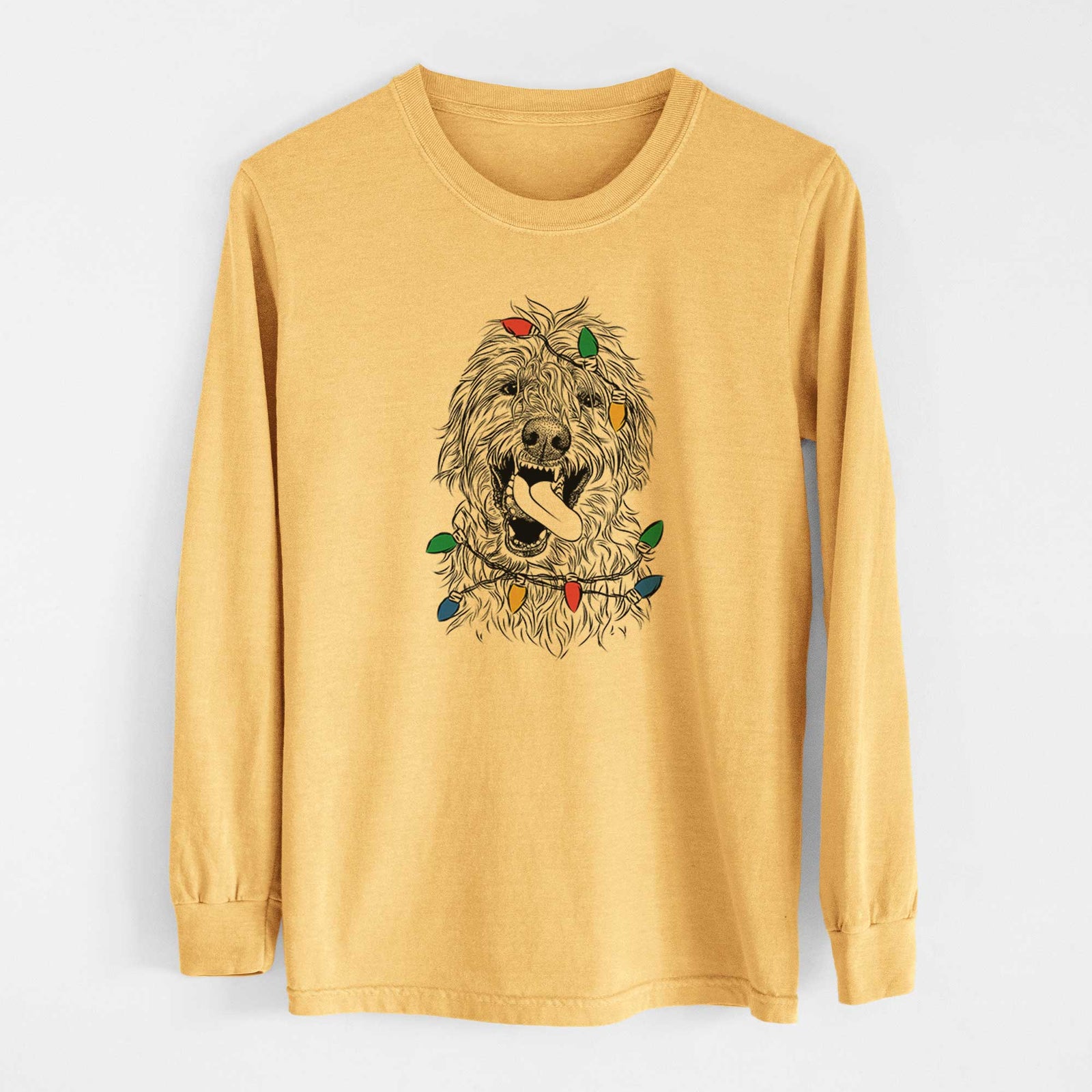 Christmas Lights Groot the Irish Wolfhound - Heavyweight 100% Cotton Long Sleeve