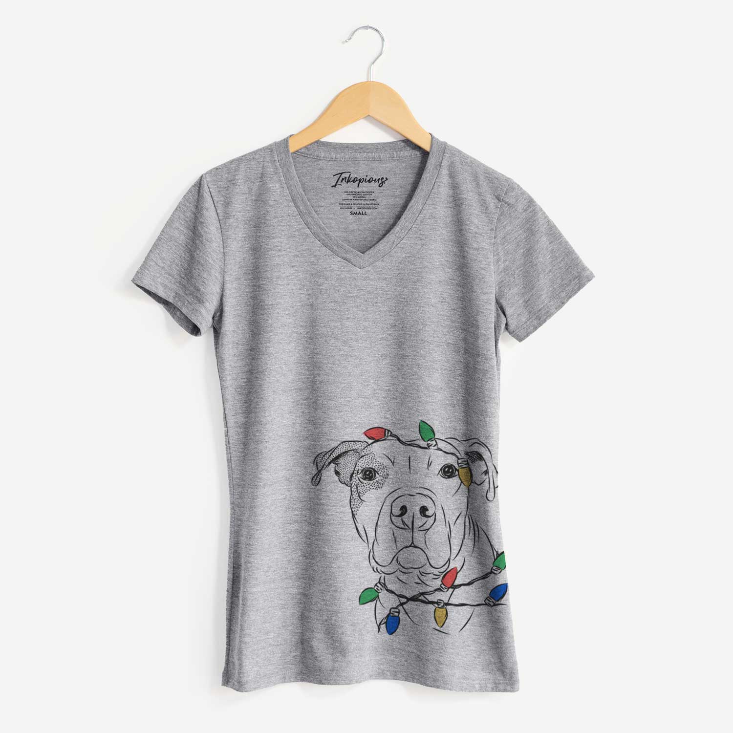 Christmas Lights Gummy the Pitbull - Women's V-neck Shirt