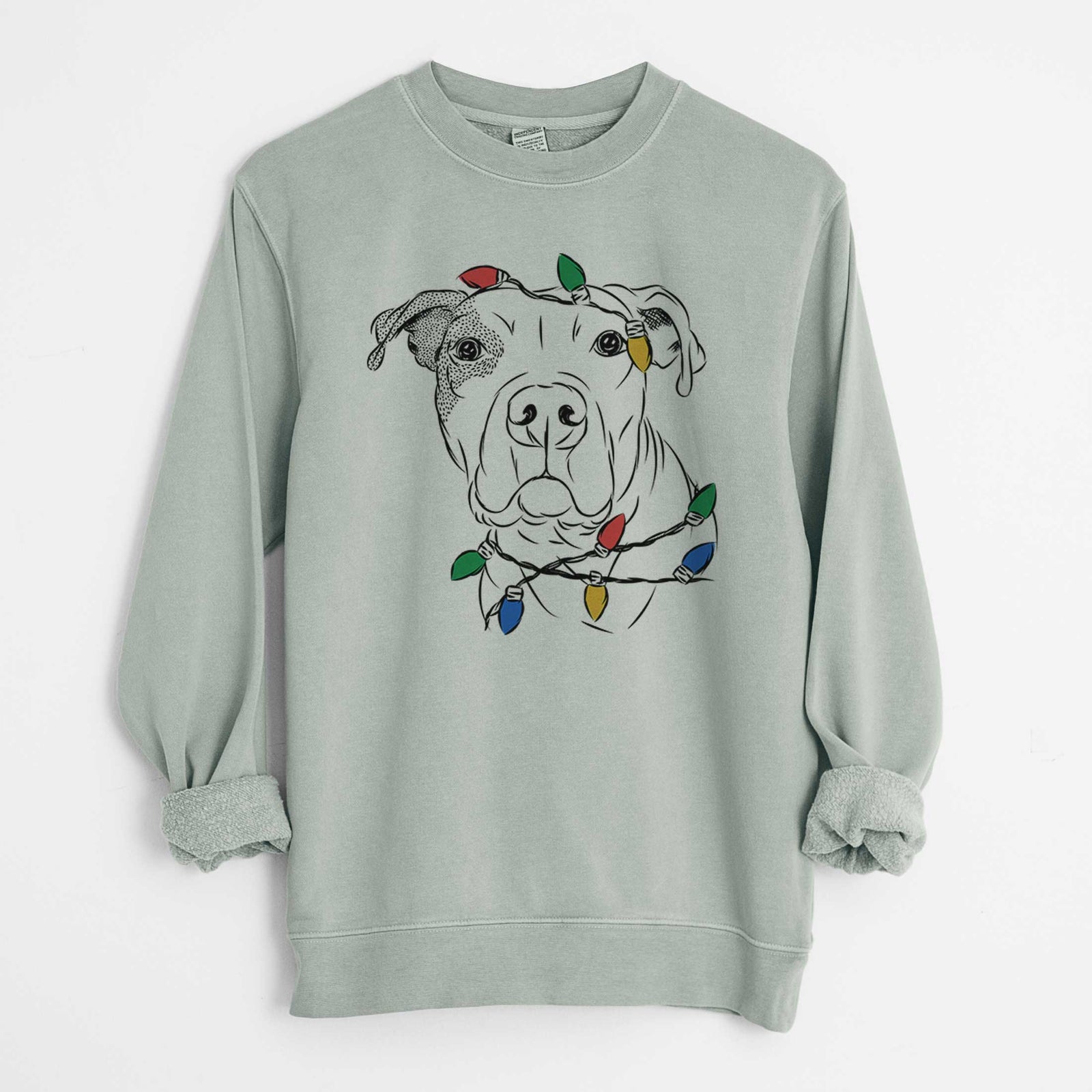 Christmas Lights Gummy the Pitbull - Unisex Pigment Dyed Crew Sweatshirt