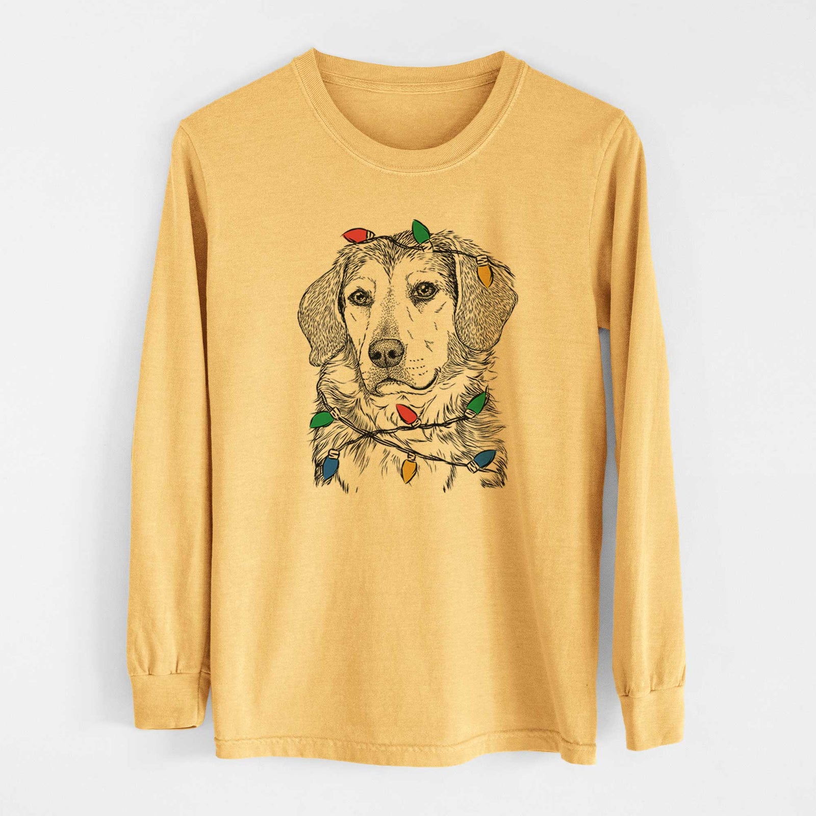 Christmas Lights Gunner the Beagle Mix - Heavyweight 100% Cotton Long Sleeve