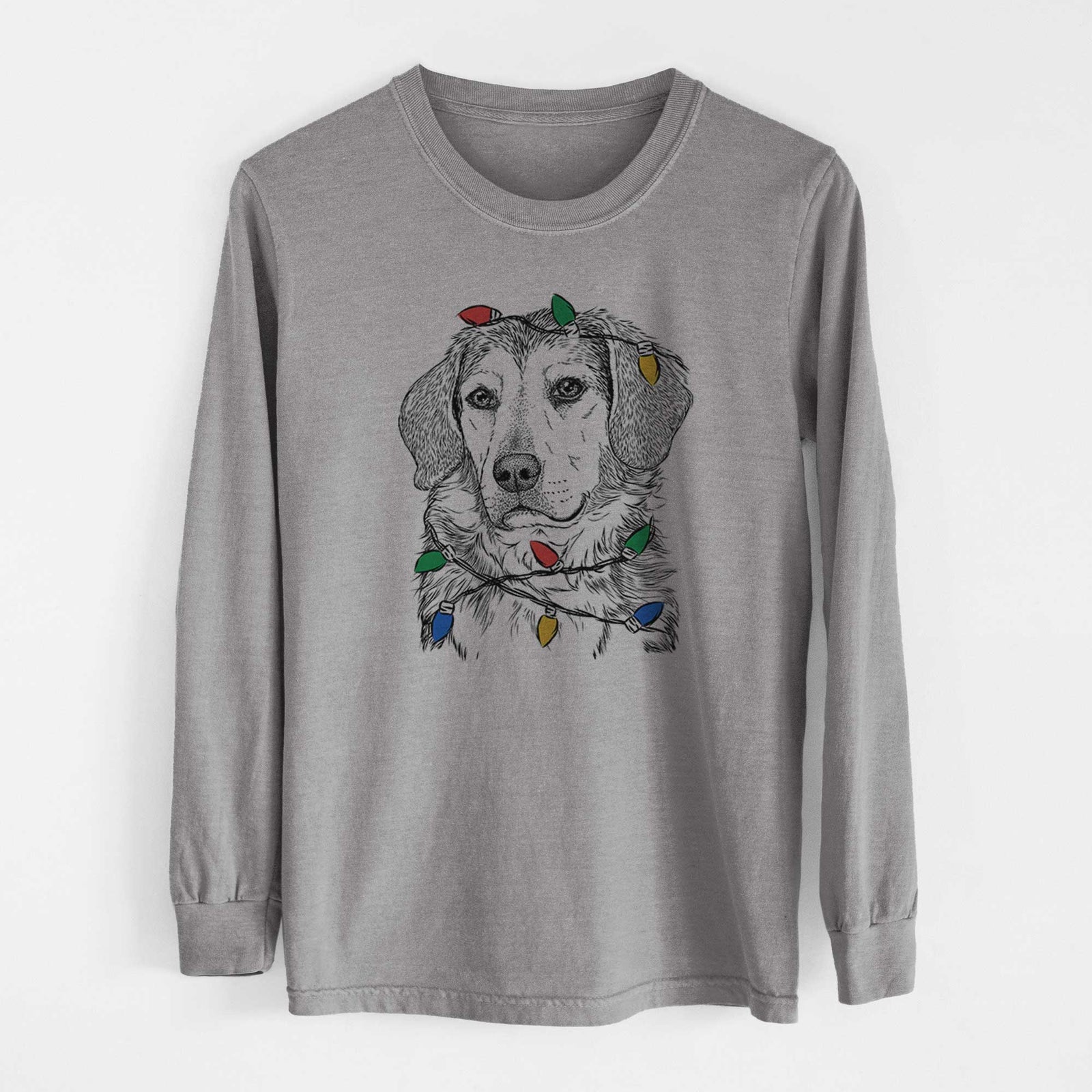 Christmas Lights Gunner the Beagle Mix - Heavyweight 100% Cotton Long Sleeve