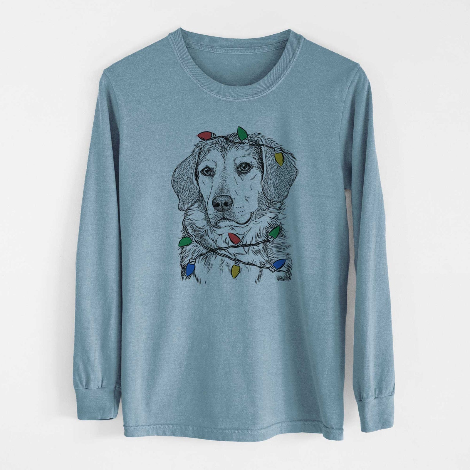 Christmas Lights Gunner the Beagle Mix - Heavyweight 100% Cotton Long Sleeve