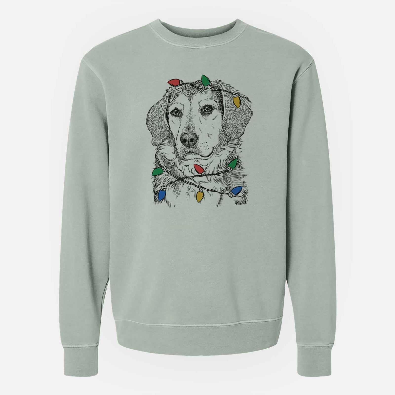 Christmas Lights Gunner the Beagle Mix - Unisex Pigment Dyed Crew Sweatshirt