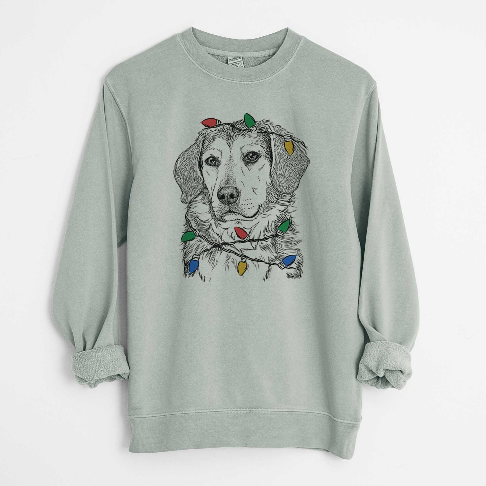 Christmas Lights Gunner the Beagle Mix - Unisex Pigment Dyed Crew Sweatshirt
