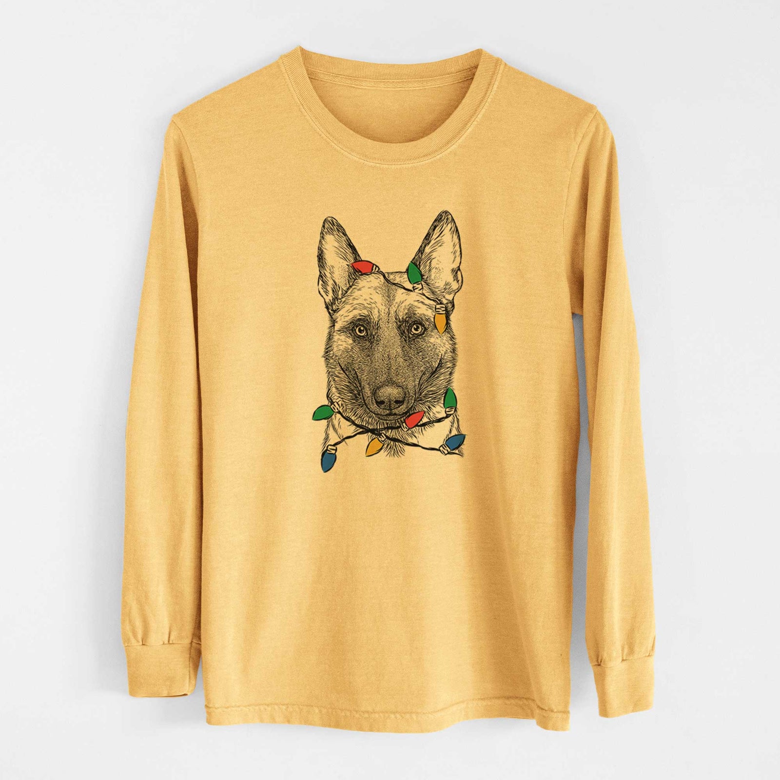 Christmas Lights Gunther the Belgian Malinois - Heavyweight 100% Cotton Long Sleeve