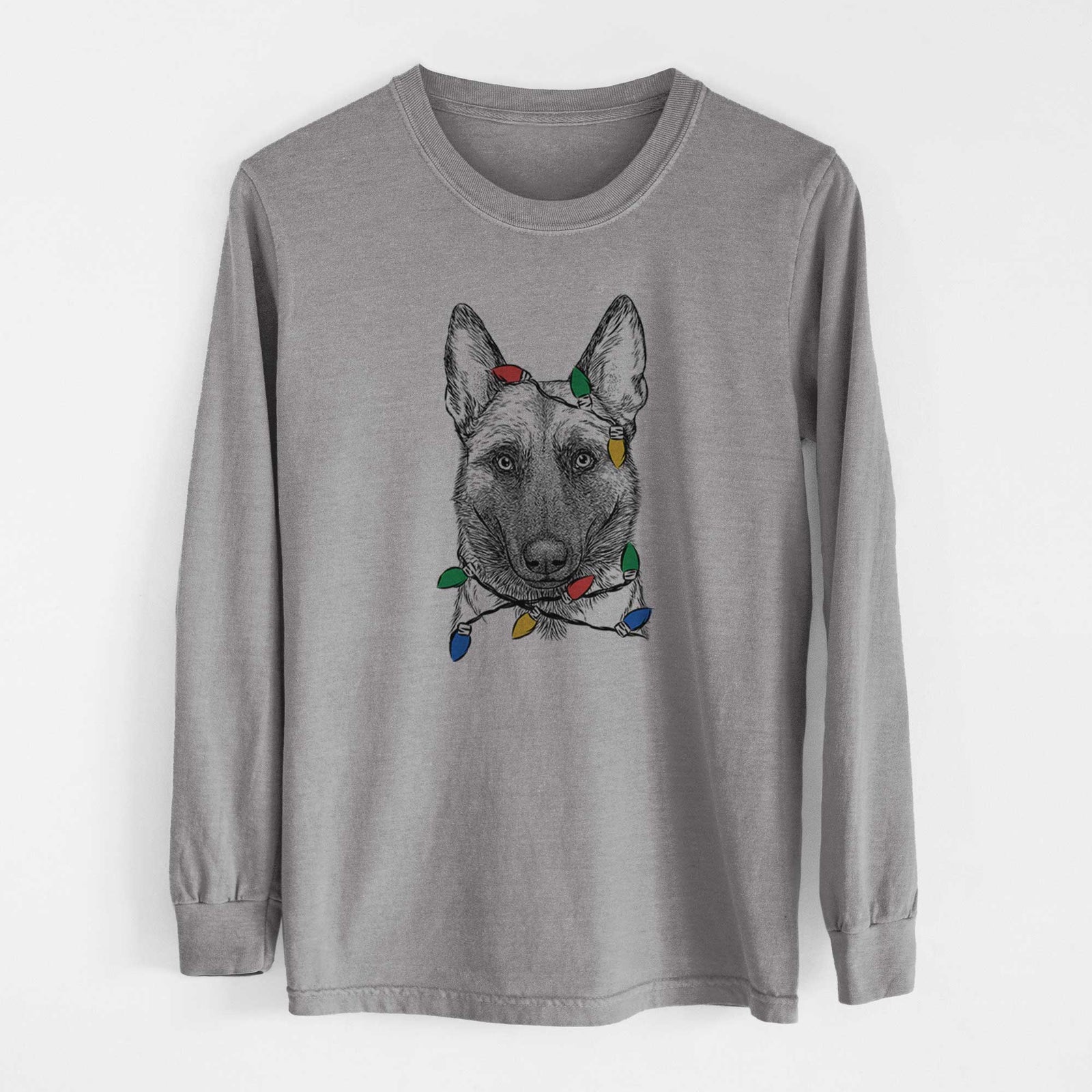 Christmas Lights Gunther the Belgian Malinois - Heavyweight 100% Cotton Long Sleeve
