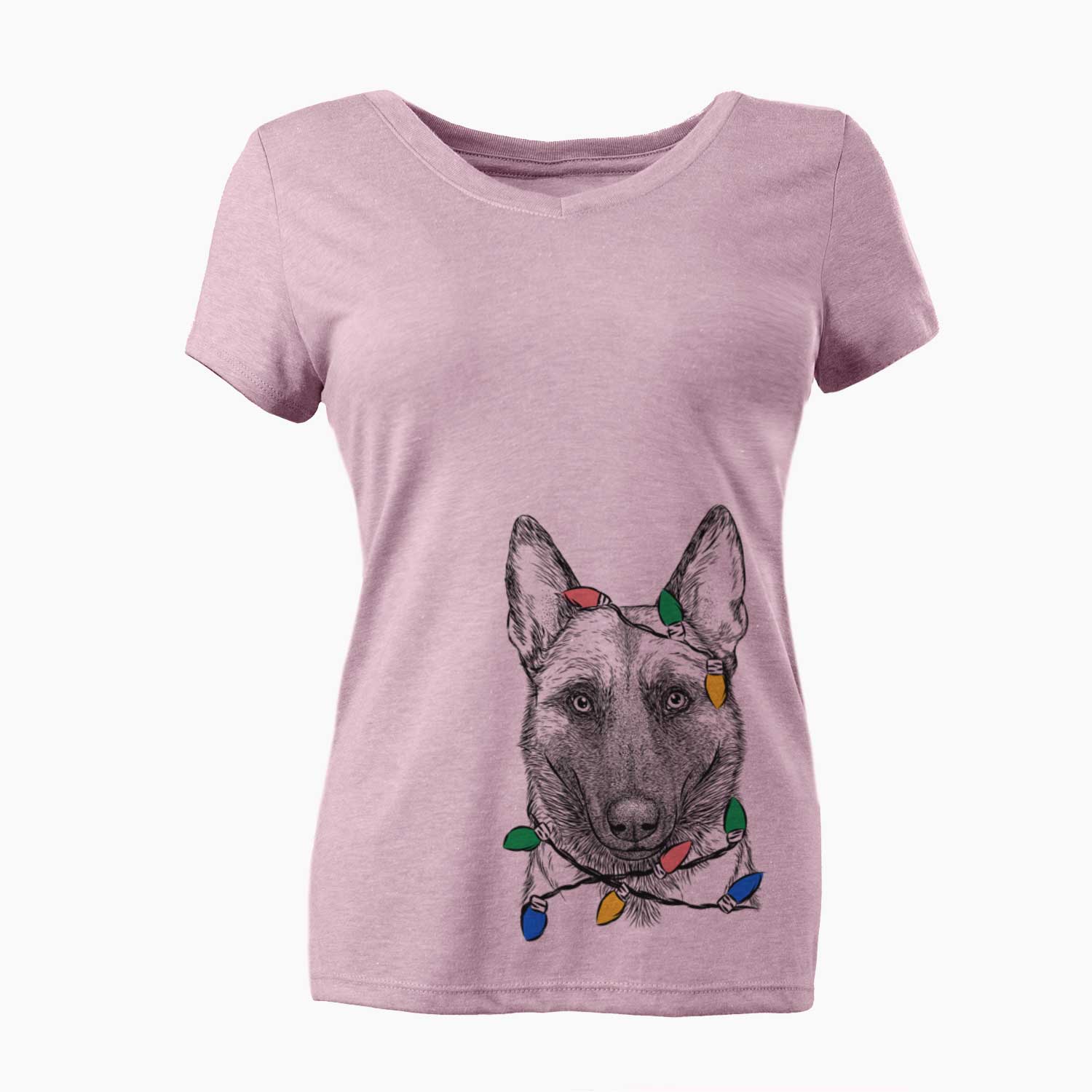 Christmas Lights Gunther the Belgian Malinois - Women's V-neck Shirt